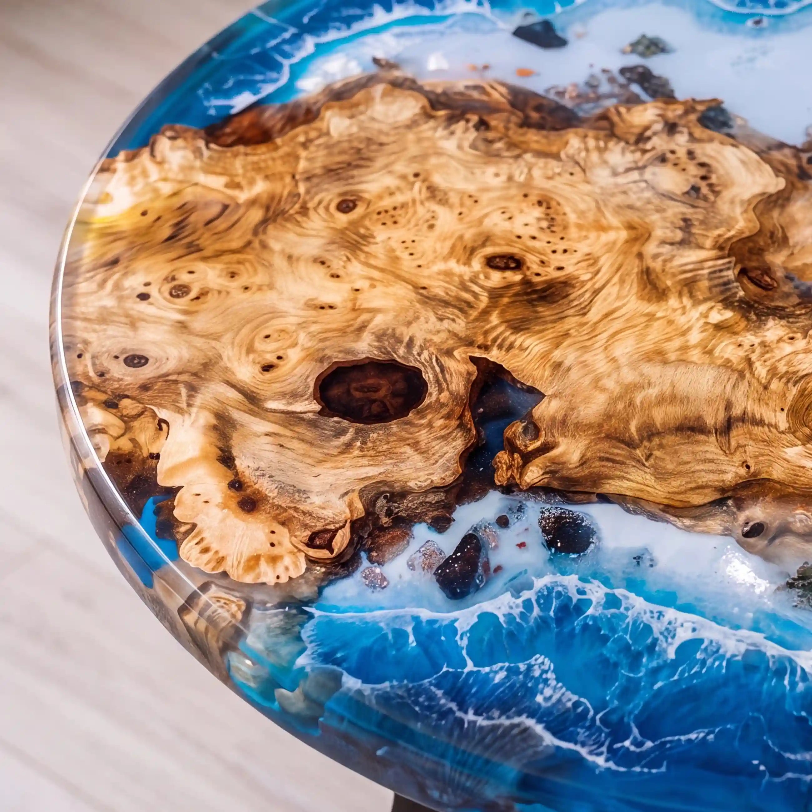 32"x32"x2" Poplar Wood & Coastal Ocean Resin Round Coffee Table PRC 16