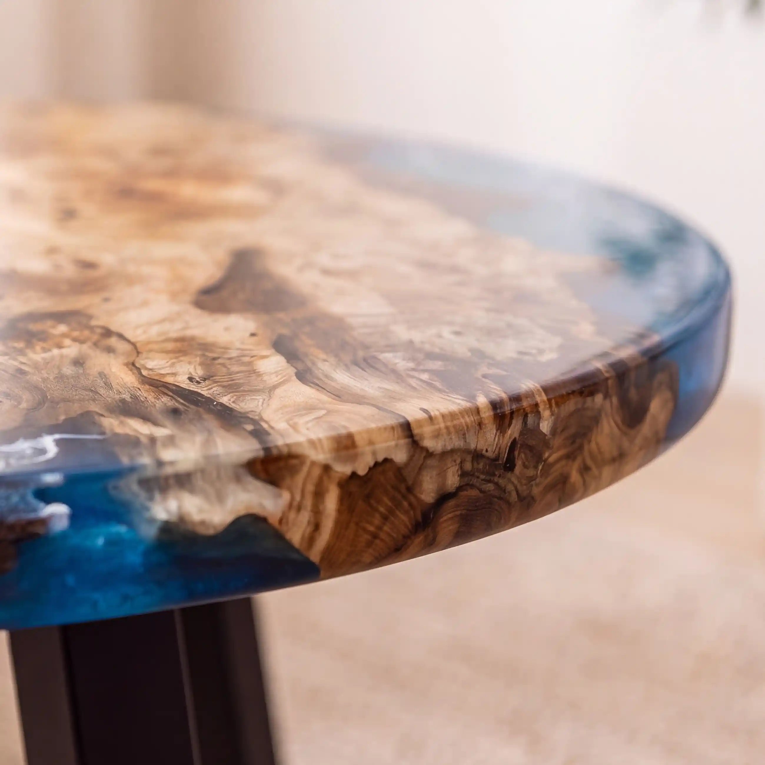 32"x32"x2" Poplar Wood & Coastal Ocean Resin Round Coffee Table PRC15