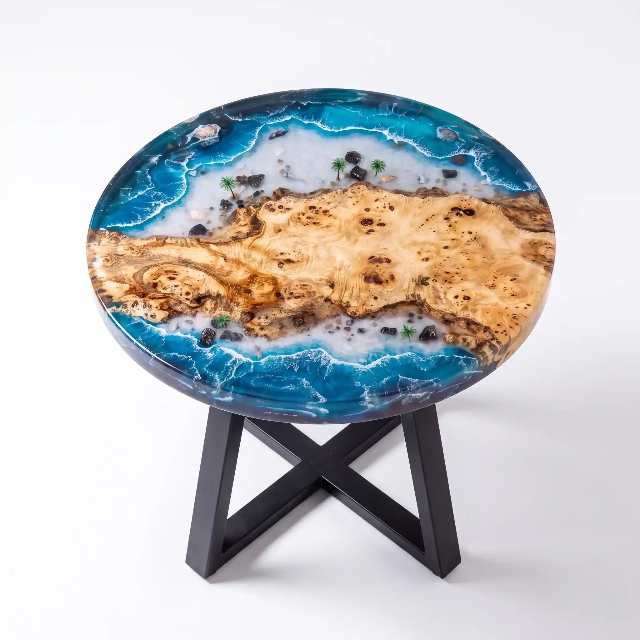 32"x32"x2" Poplar Wood & Coastal Ocean Resin Round Coffee Table PRC12