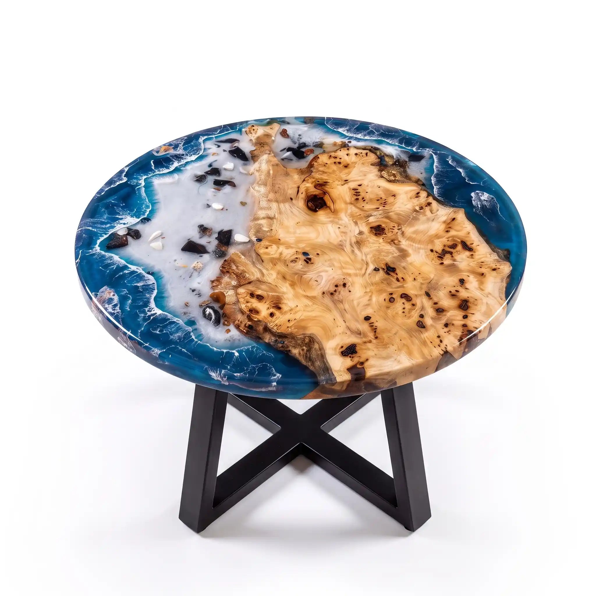 32"x32"x2" Poplar Wood & Coastal Ocean Resin Round Coffee Table PRC14
