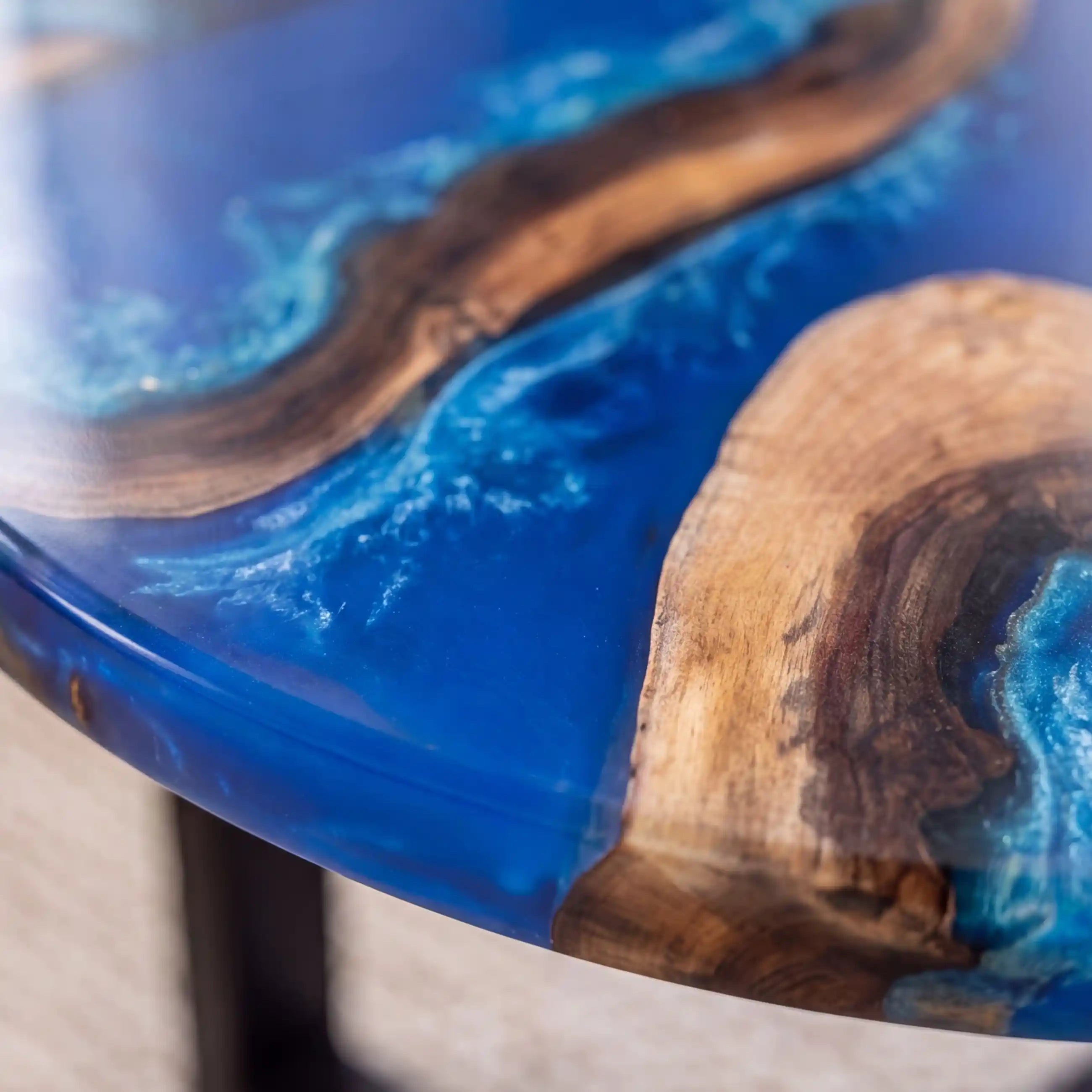 51"x35"x2" Olive Wood & Ocean Blue Resin Oval Coffee Table ORC3
