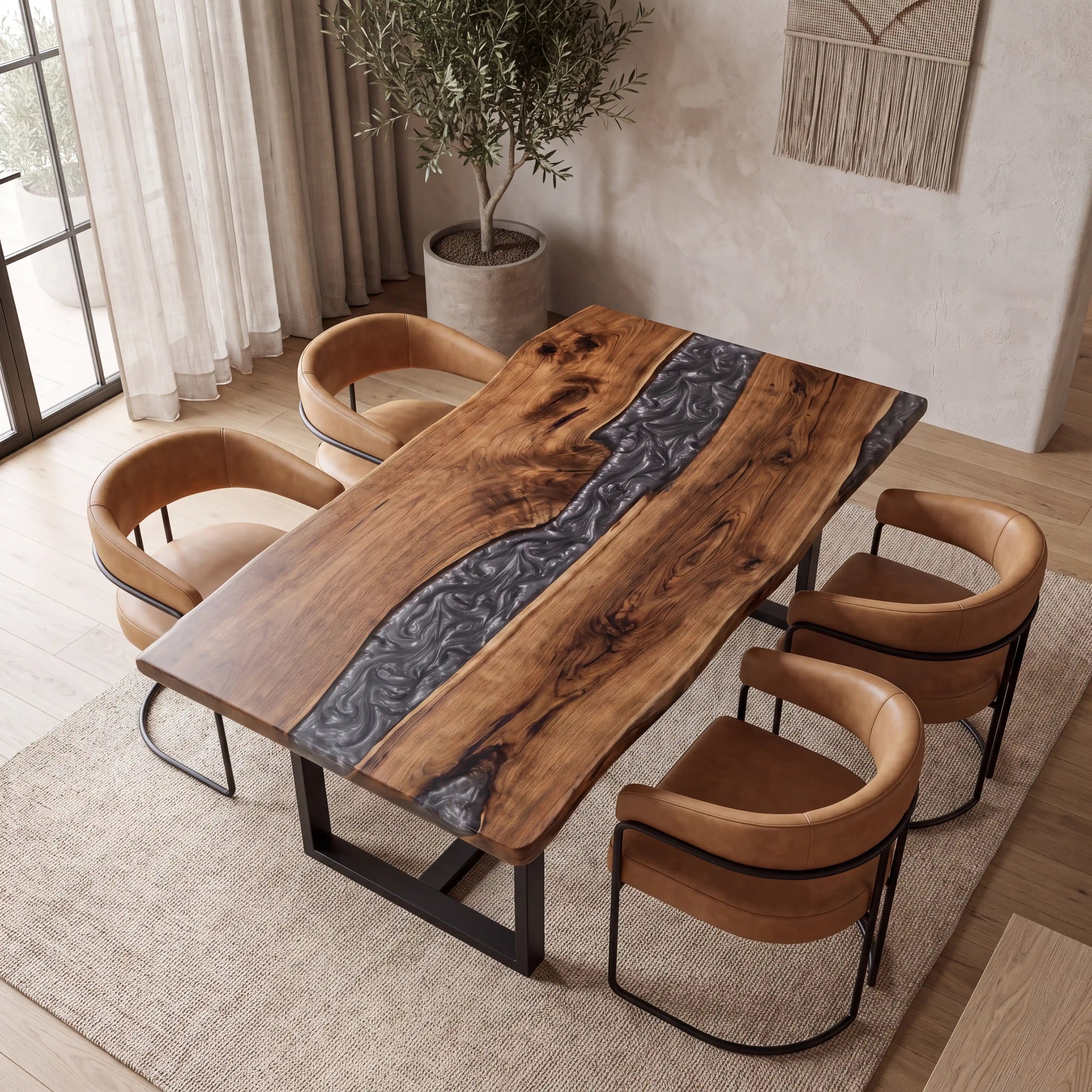 60"x39"x2" Black Walnut & Swirling Grey Resin Rectangular Dining Table BRD2