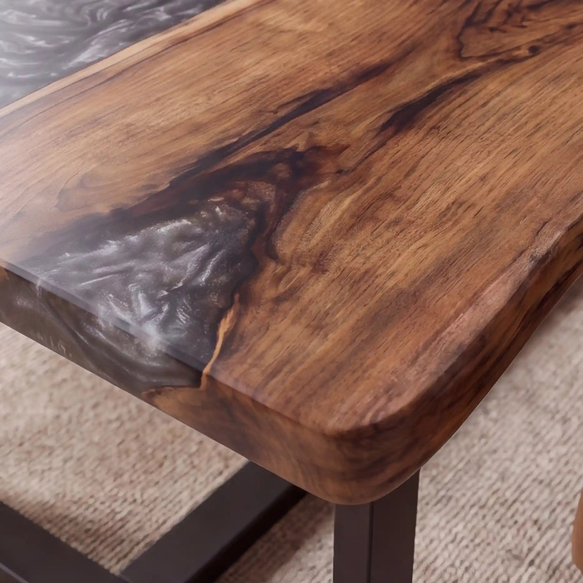 60"x39"x2" Black Walnut & Swirling Grey Resin Rectangular Dining Table BRD2