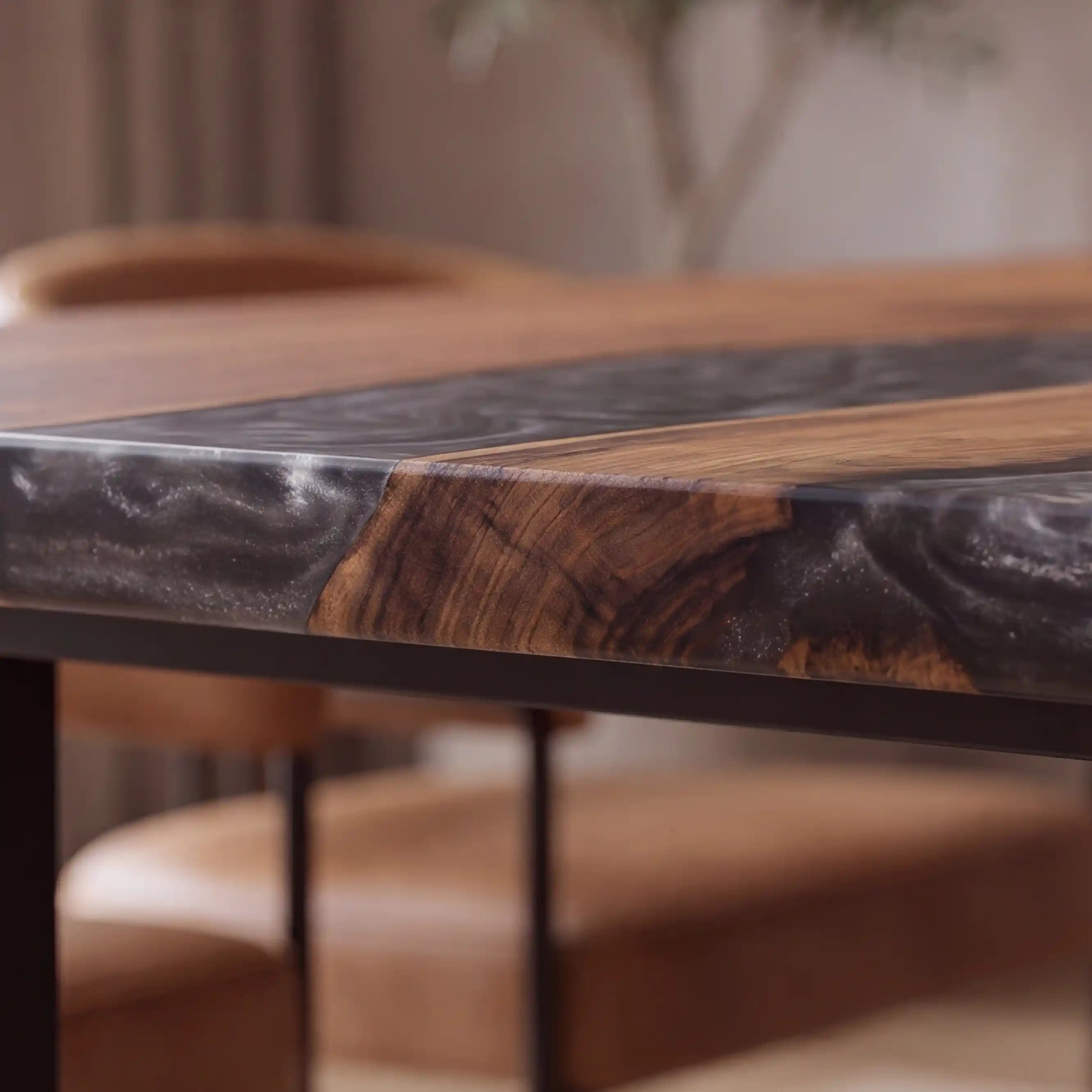 60"x39"x2" Black Walnut & Swirling Grey Resin Rectangular Dining Table BRD2