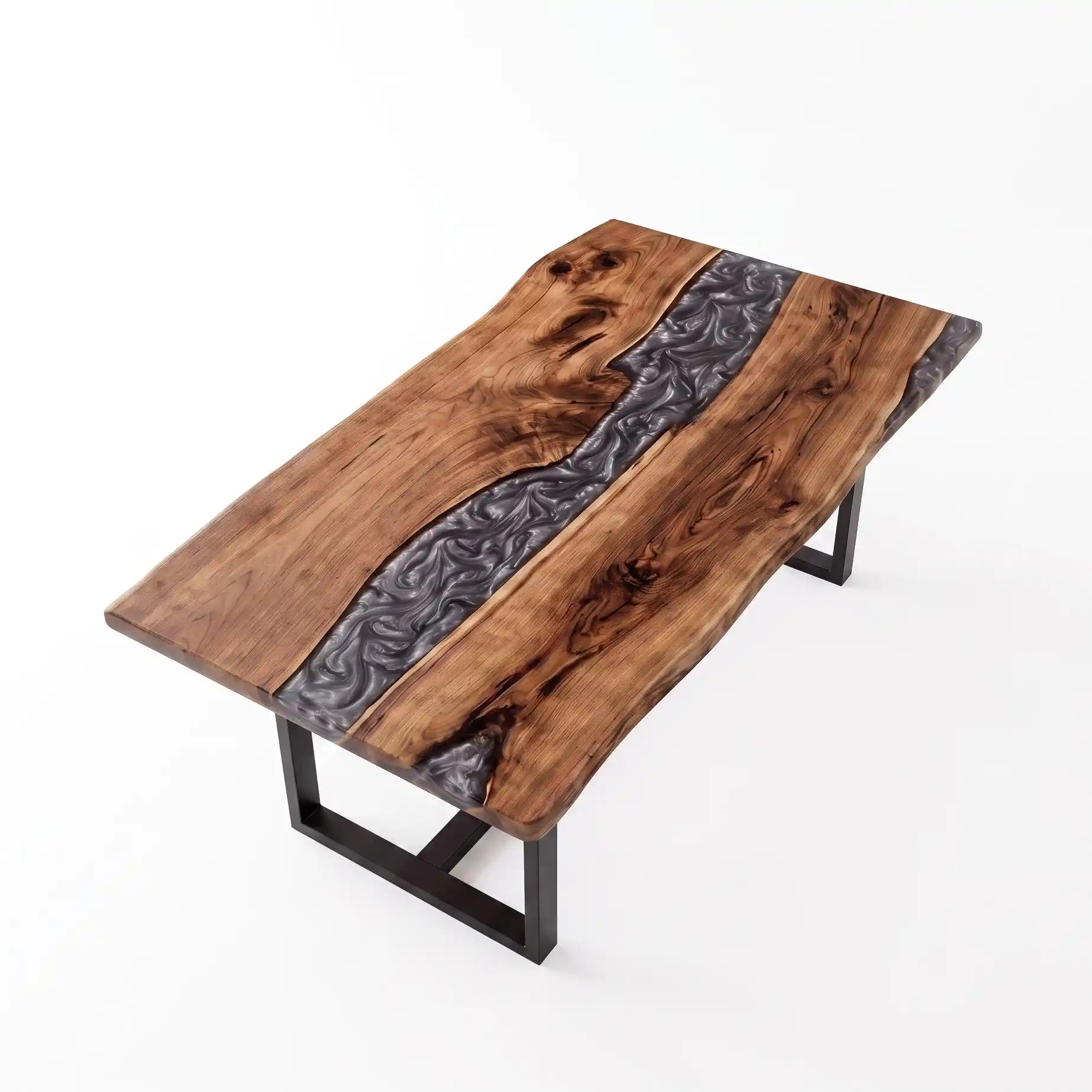 60"x39"x2" Black Walnut & Swirling Grey Resin Rectangular Dining Table BRD2