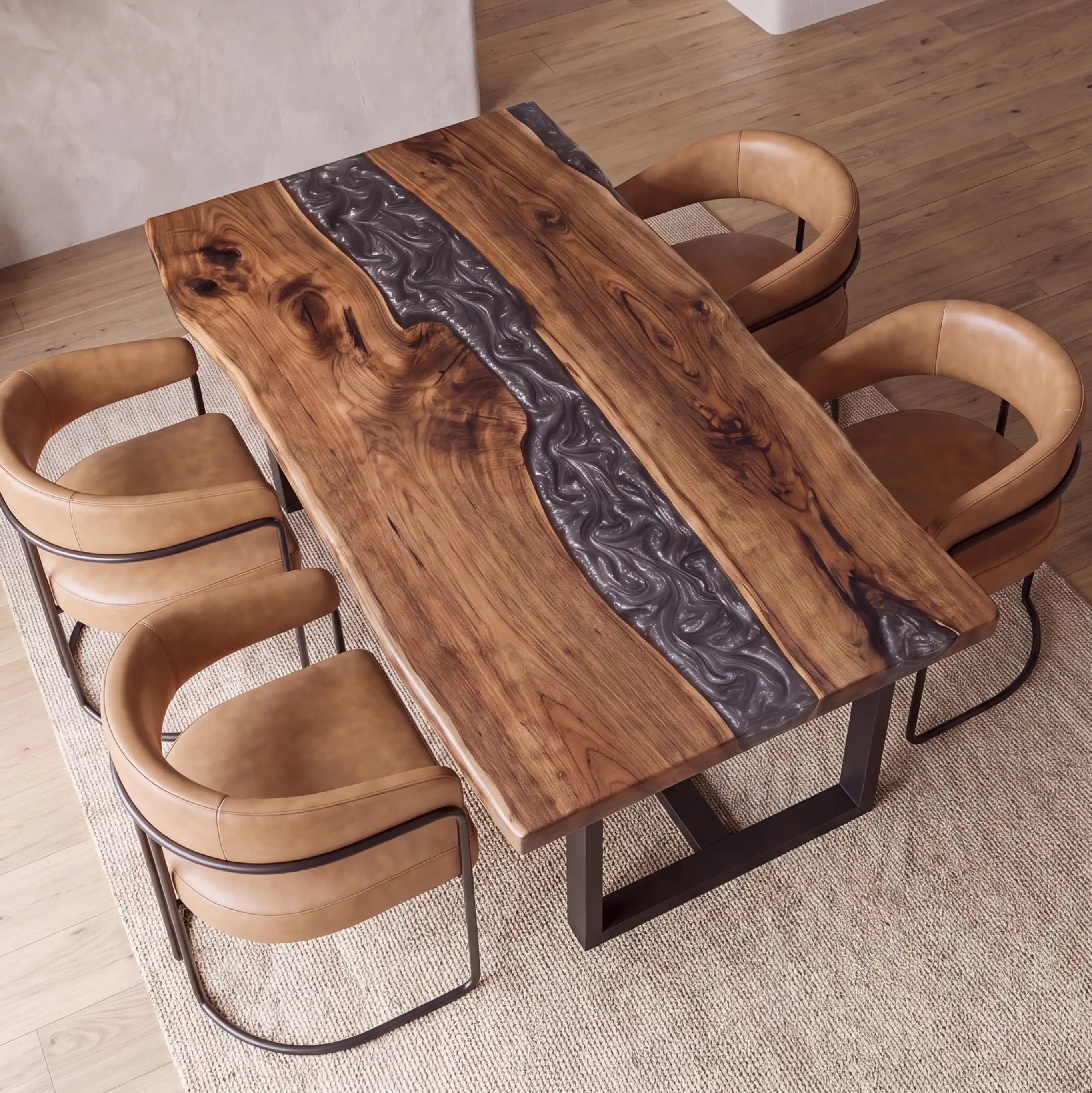 60"x39"x2" Black Walnut & Swirling Grey Resin Rectangular Dining Table BRD2