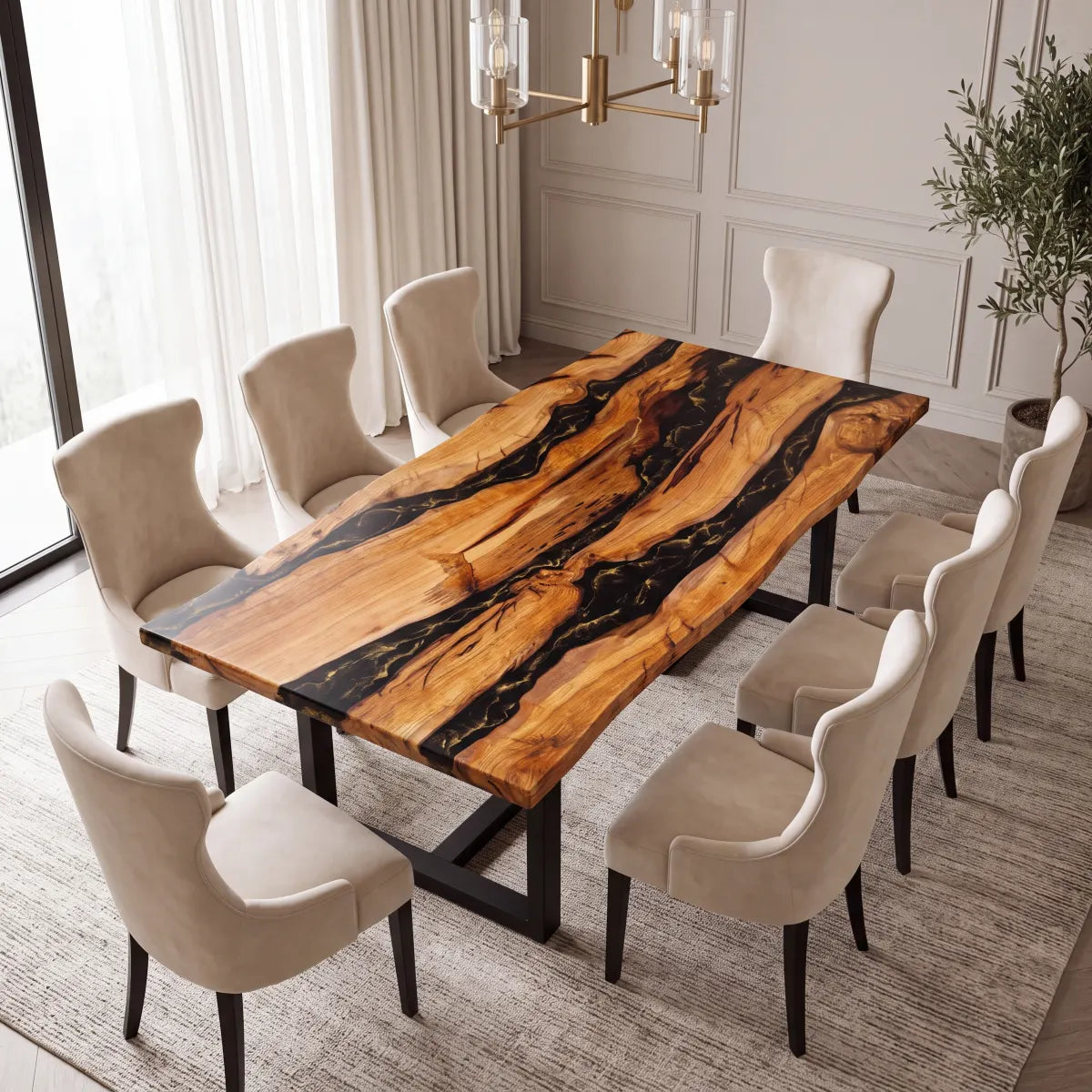 84 x 42 x 2.16 inch Olive Wood Metallic Gold resin dining table photo 6