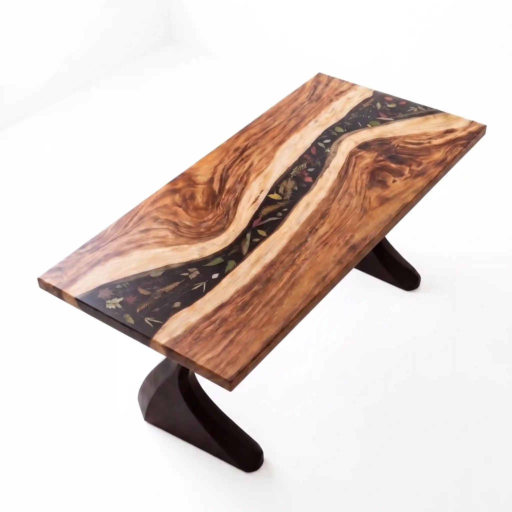 95"x35"x2" Olive Wood & Botanical Black Resin Rectangular Dining Table ORD17