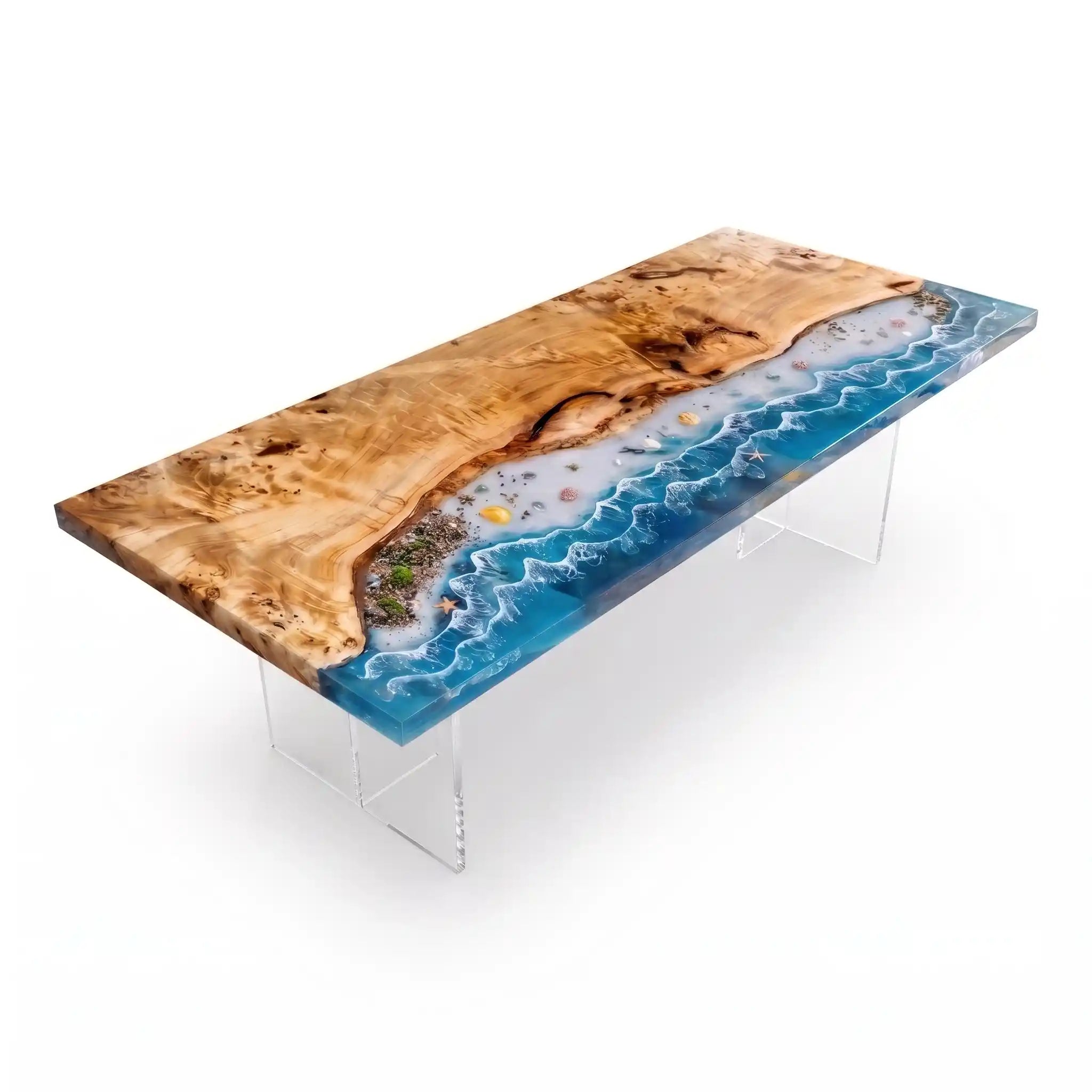 97"x36"x2" Poplar Wood & Coastal Ocean Resin Rectangular Dining Table PRD10