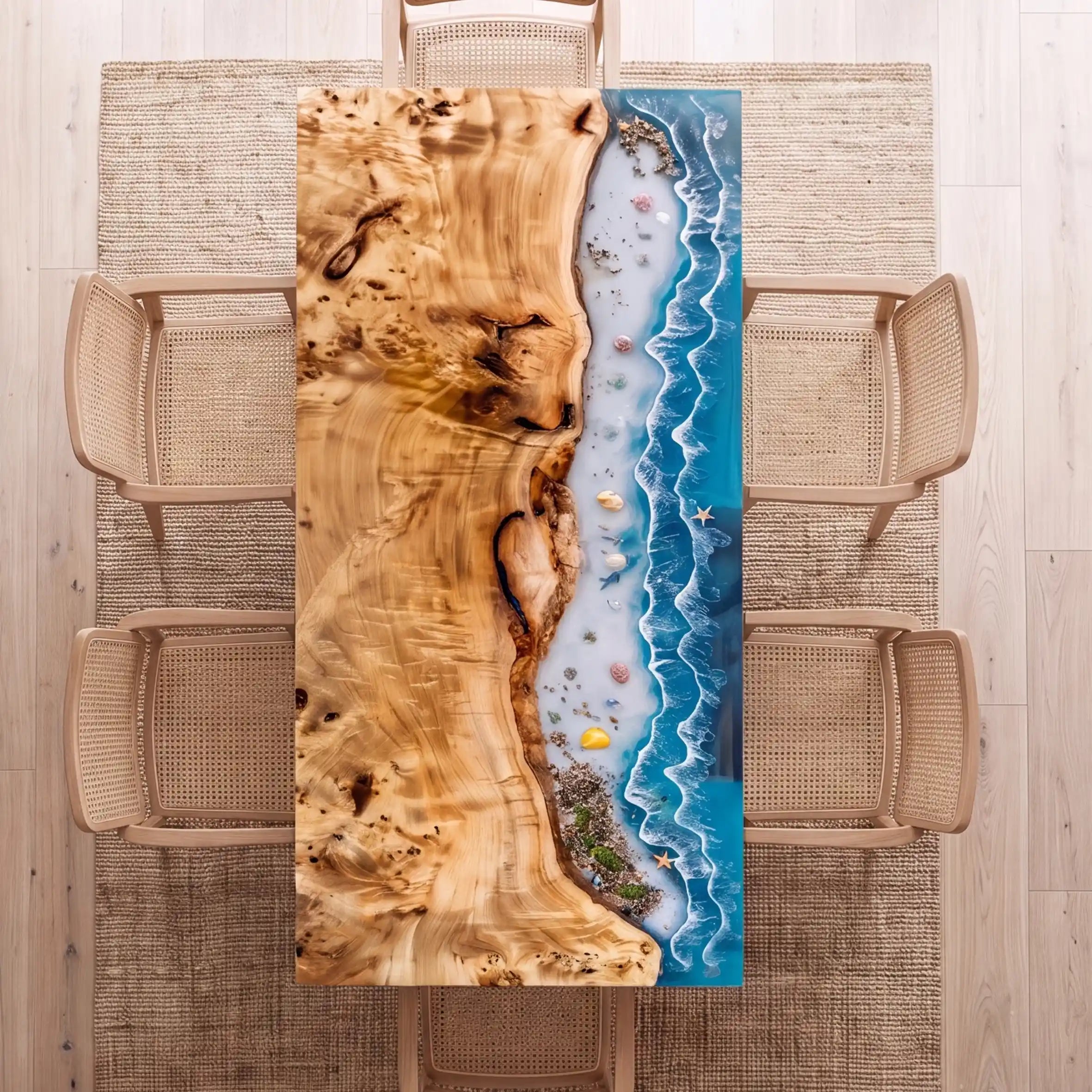 97"x36"x2" Poplar Wood & Coastal Ocean Resin Rectangular Dining Table PRD10