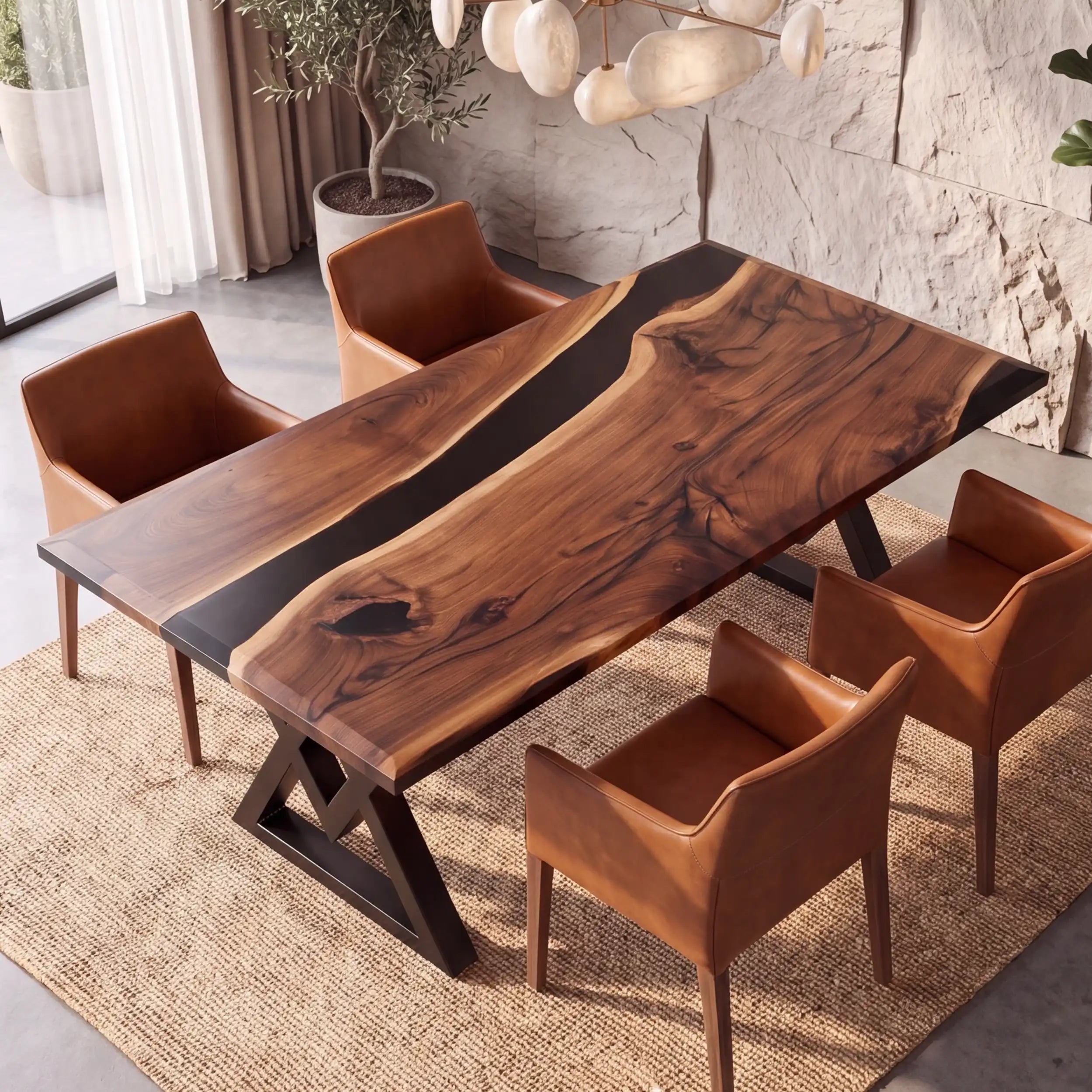 72"x36"x2" Black Walnut & Black Resin Rectangular Dining Table BRD1