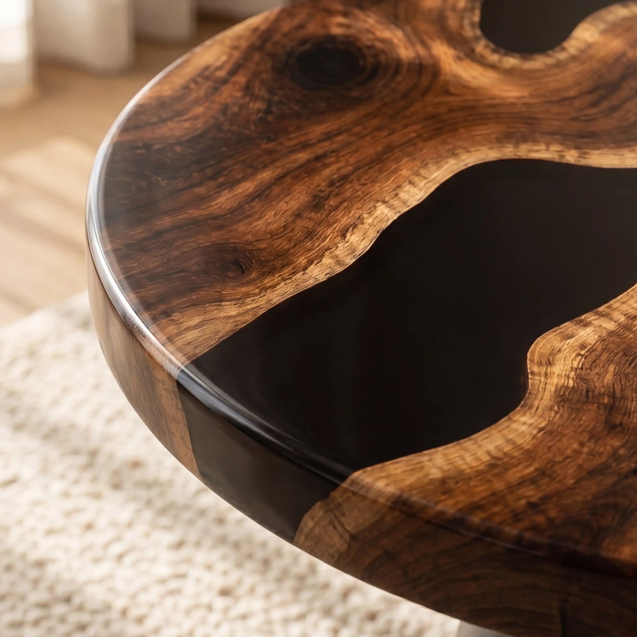 Black Walnut & Black Resin Round Coffee Table  BRT6