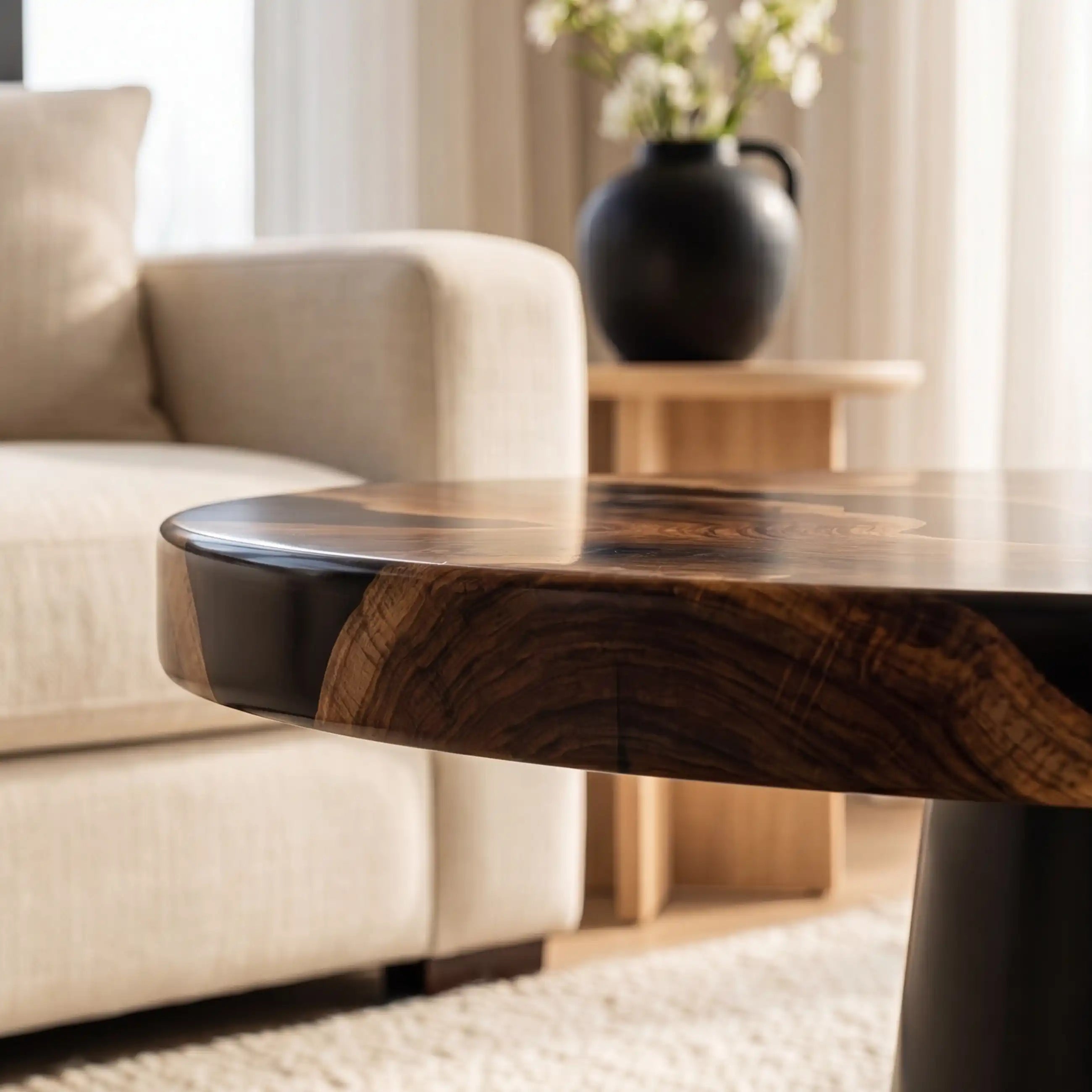 Black Walnut & Black Resin Round Coffee Table  BRT6