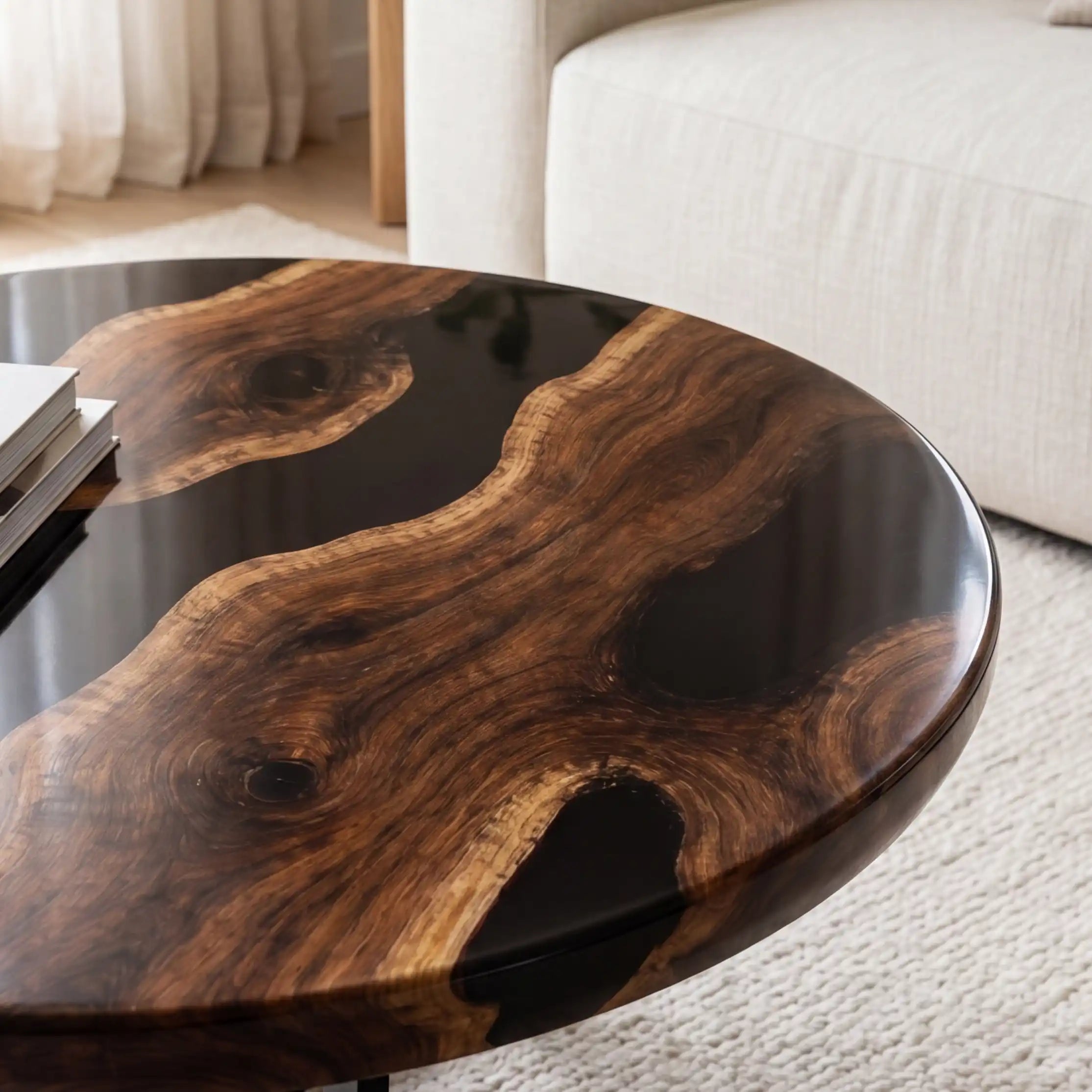 Black Walnut & Black Resin Round Coffee Table  BRT6