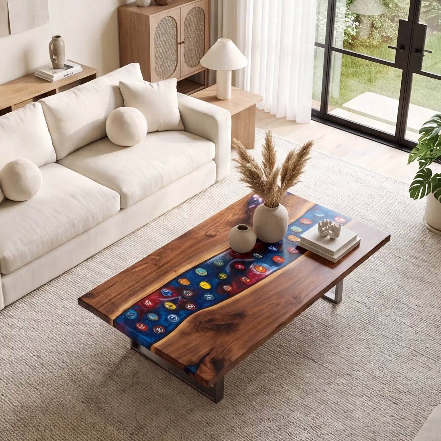 Black Walnut & Cosmic Blue Resin Coffee Table BRT47