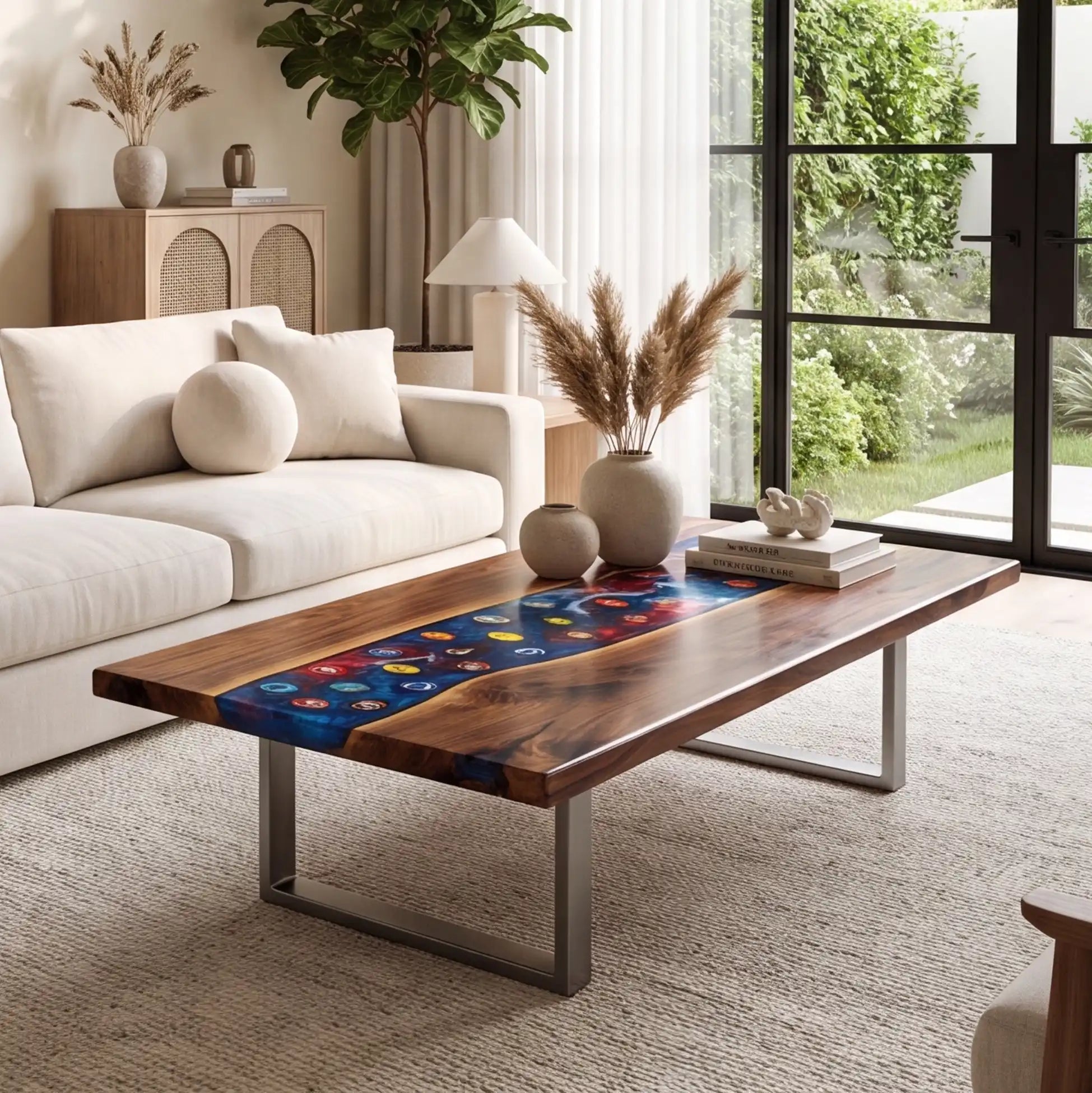 Black Walnut & Cosmic Blue Resin Coffee Table BRT47