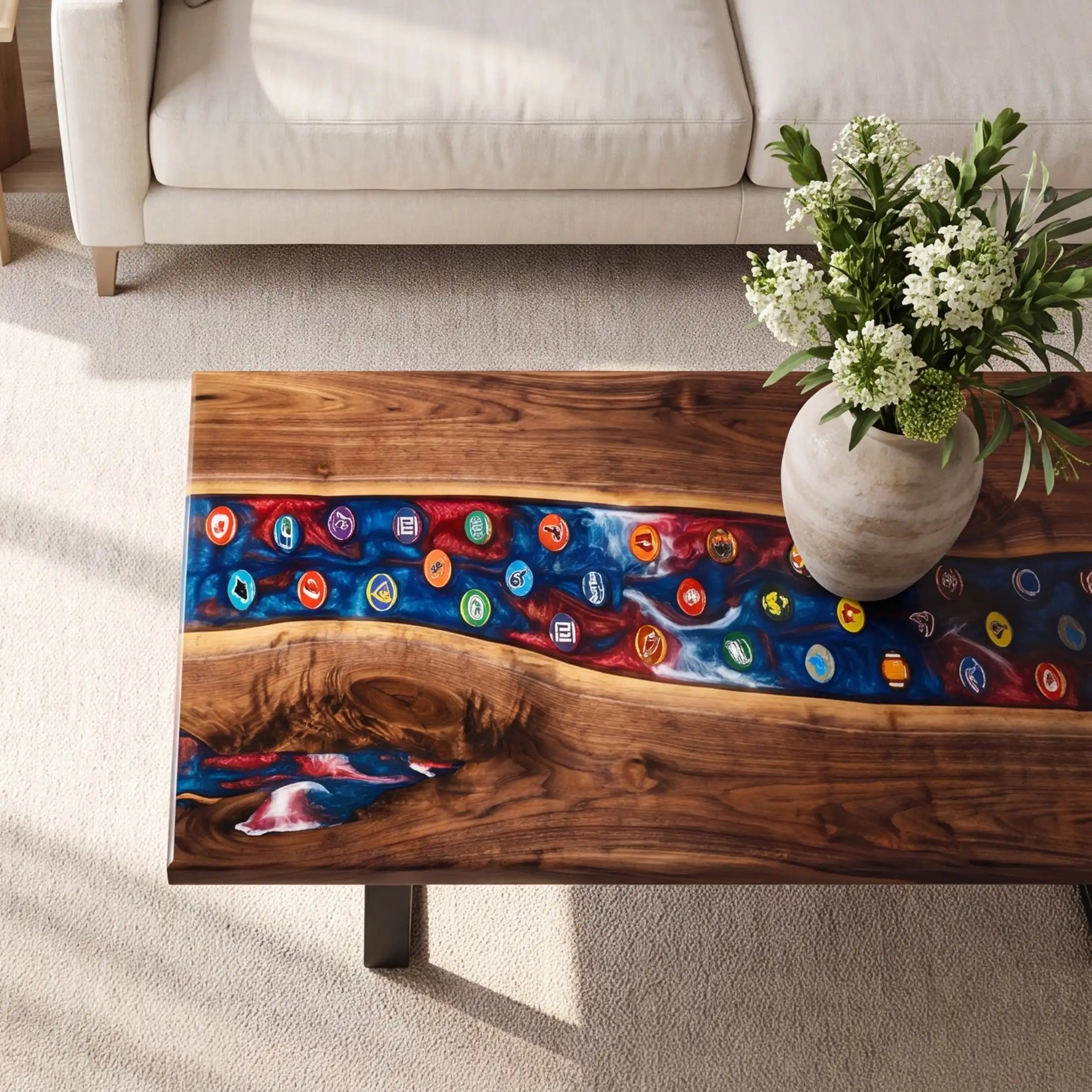 Black Walnut & Cosmic Blue Resin Coffee Table BRT47