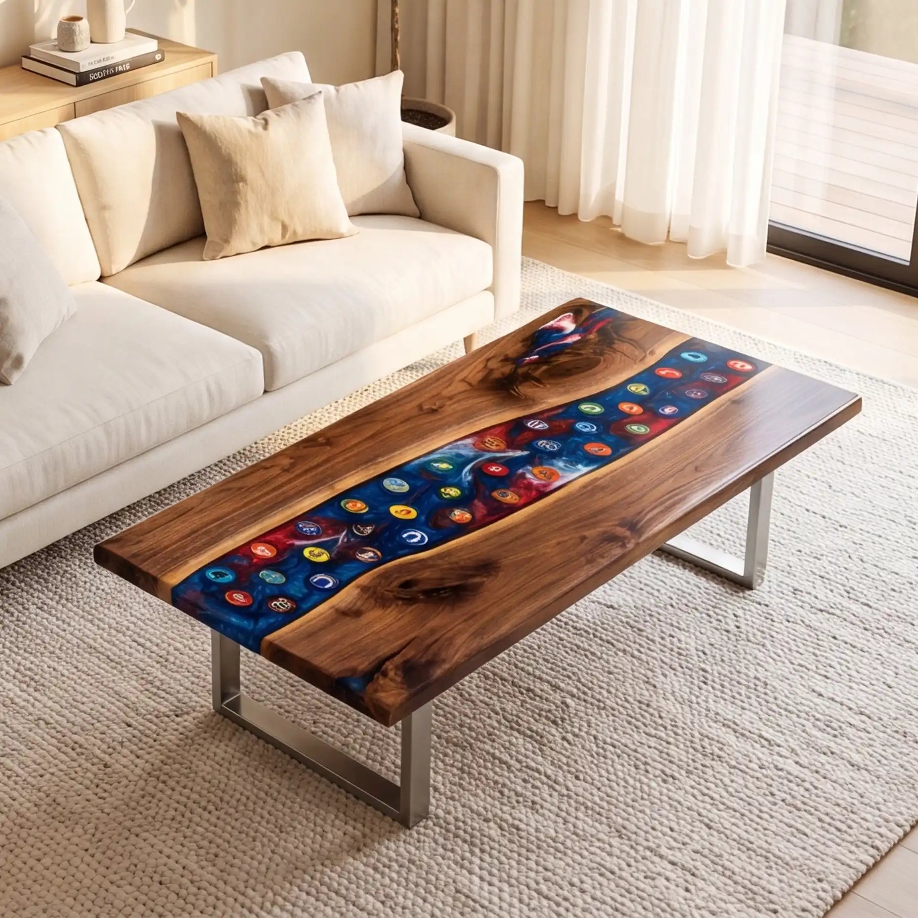 Black Walnut & Cosmic Blue Resin Coffee Table BRT47