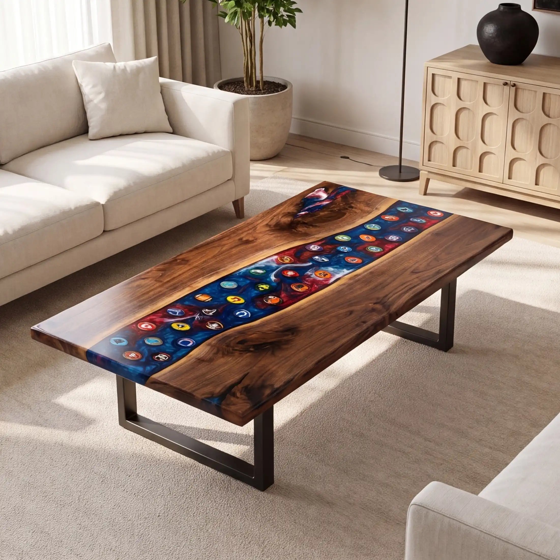 Black Walnut & Cosmic Blue Resin Coffee Table BRT47