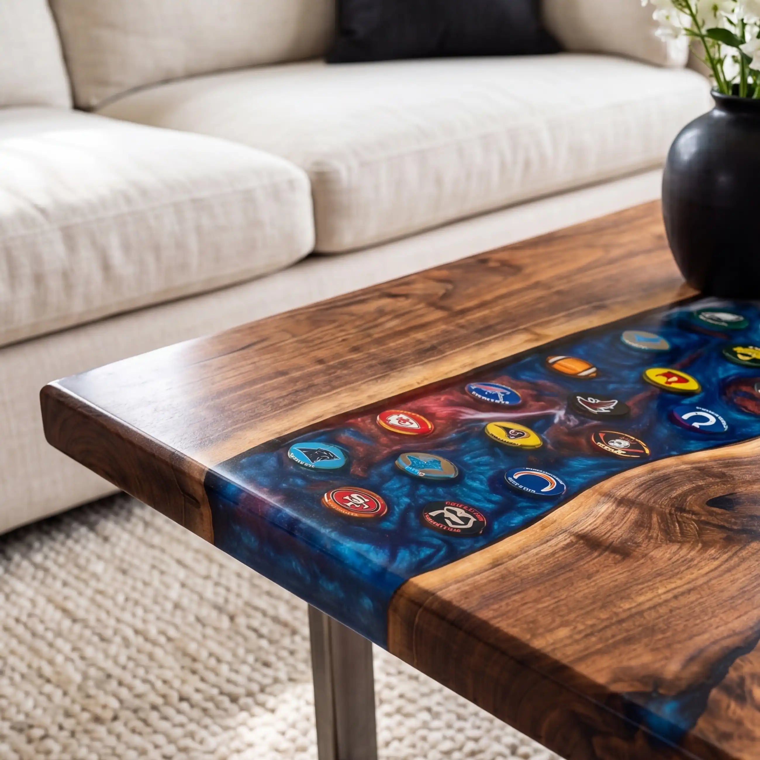 Black Walnut & Cosmic Blue Resin Coffee Table BRT47