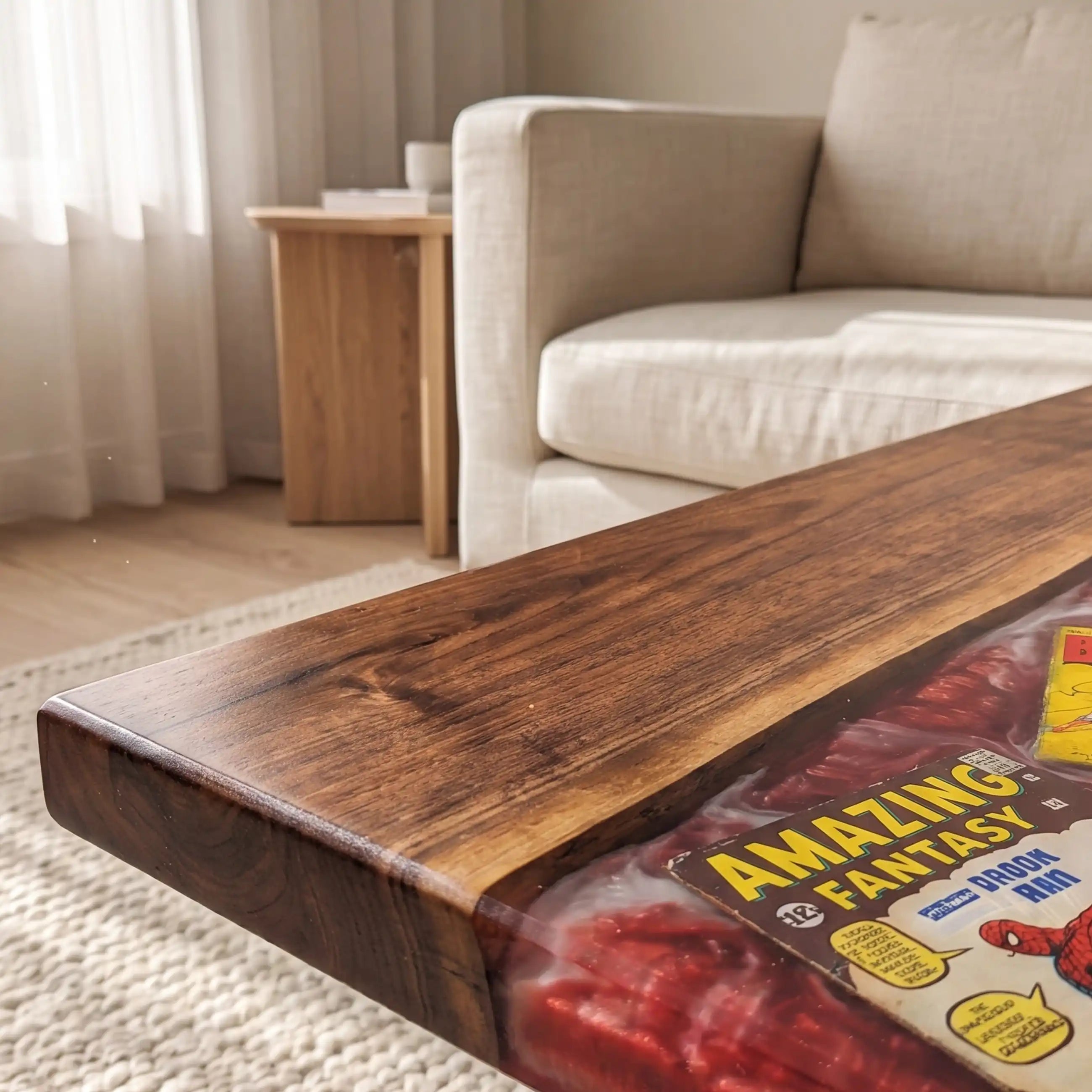 Black Walnut & Crimson Comic Resin Coffee Table BRT59