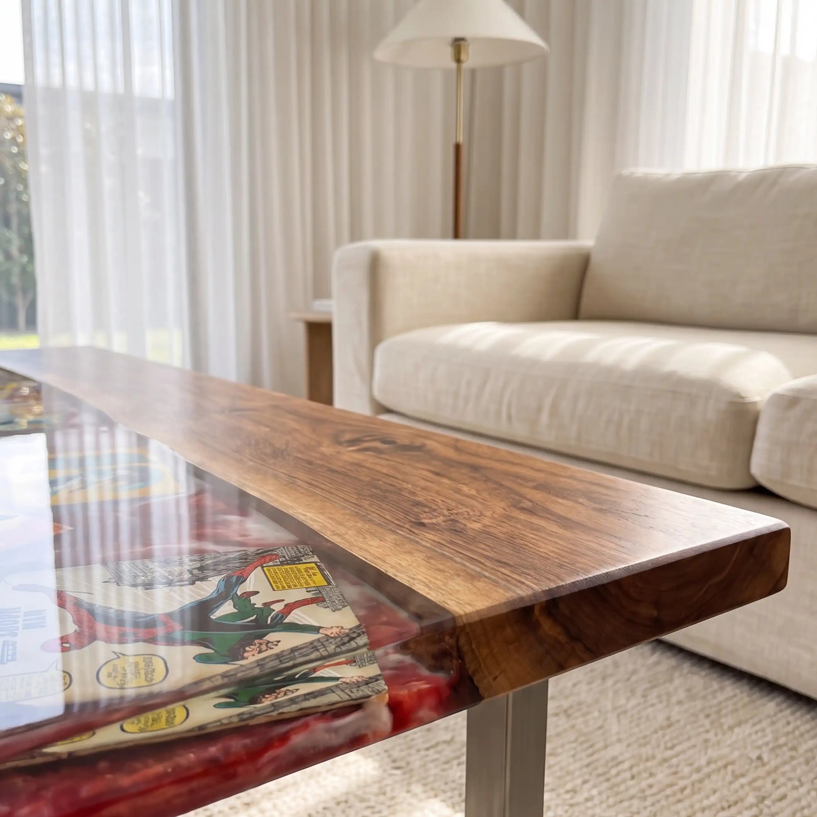 Black Walnut & Crimson Comic Resin Coffee Table BRT59