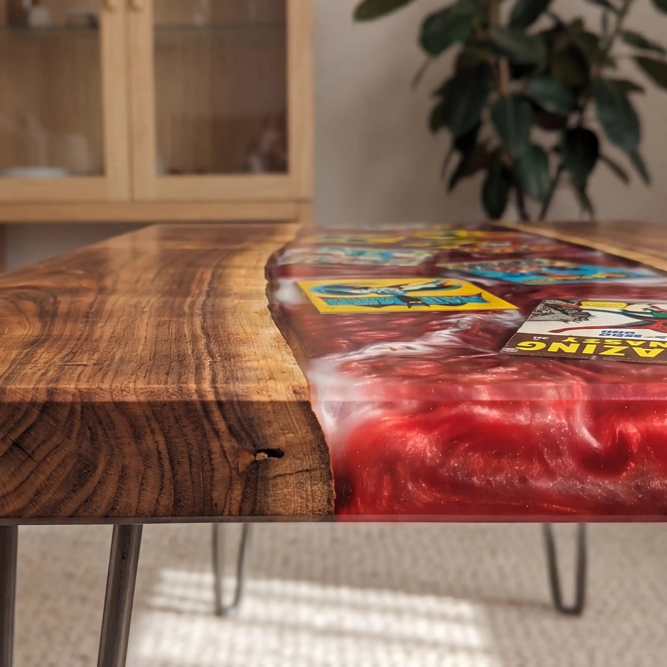 Black Walnut & Crimson Comic Resin Coffee Table BRT59