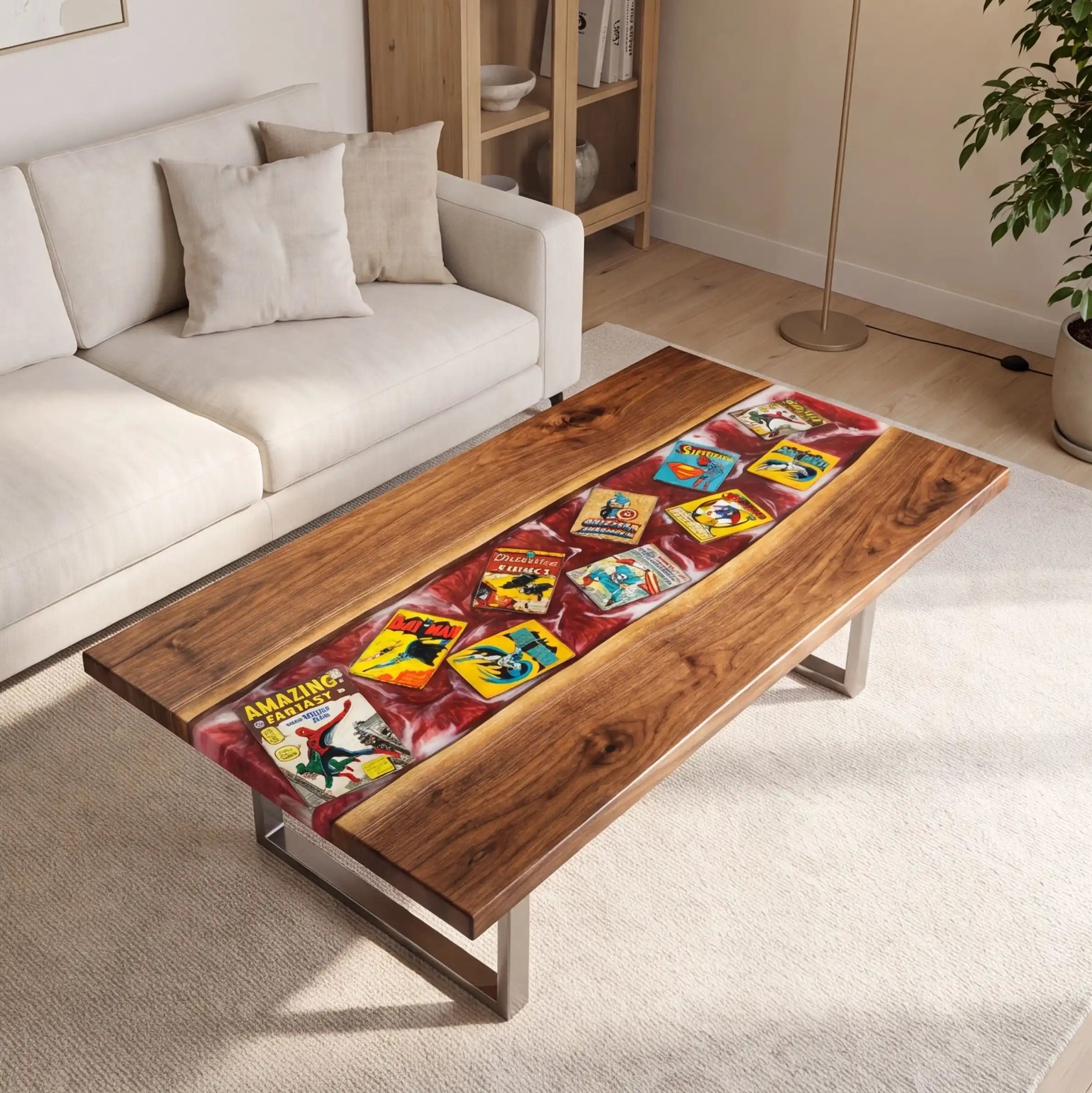 Black Walnut & Crimson Comic Resin Coffee Table BRT59