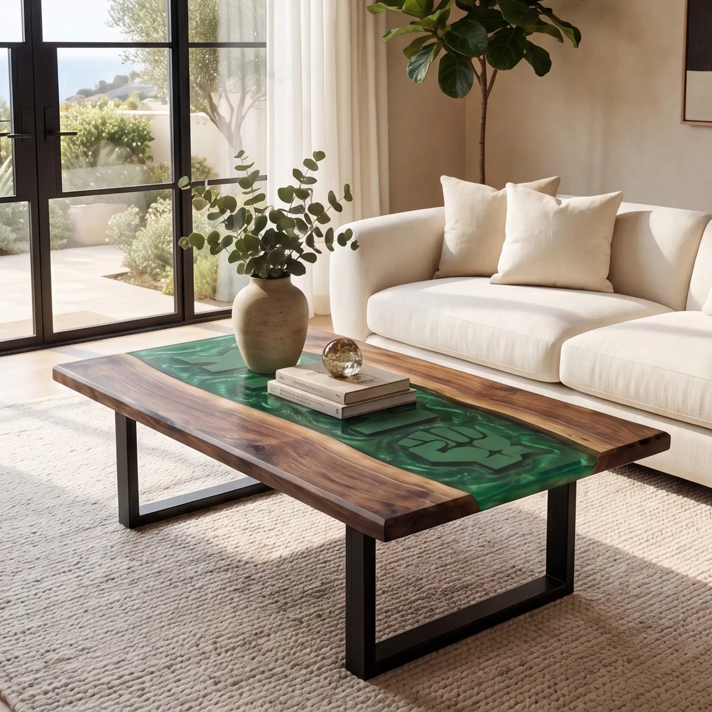 Black Walnut & Emerald Green 3D Art Resin Coffee Table BRT42
