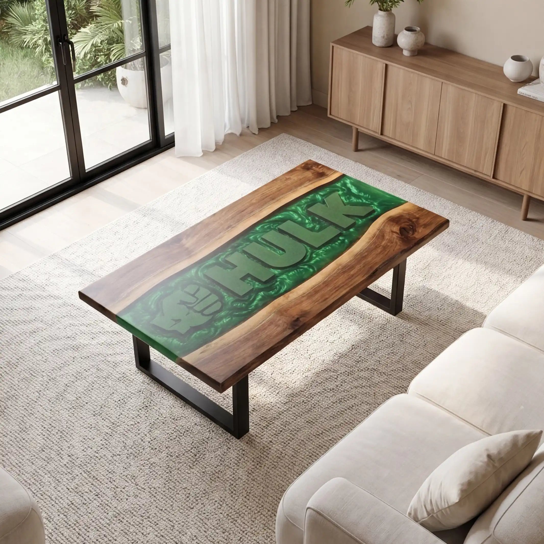 Black Walnut & Emerald Green 3D Art Resin Coffee Table BRT42
