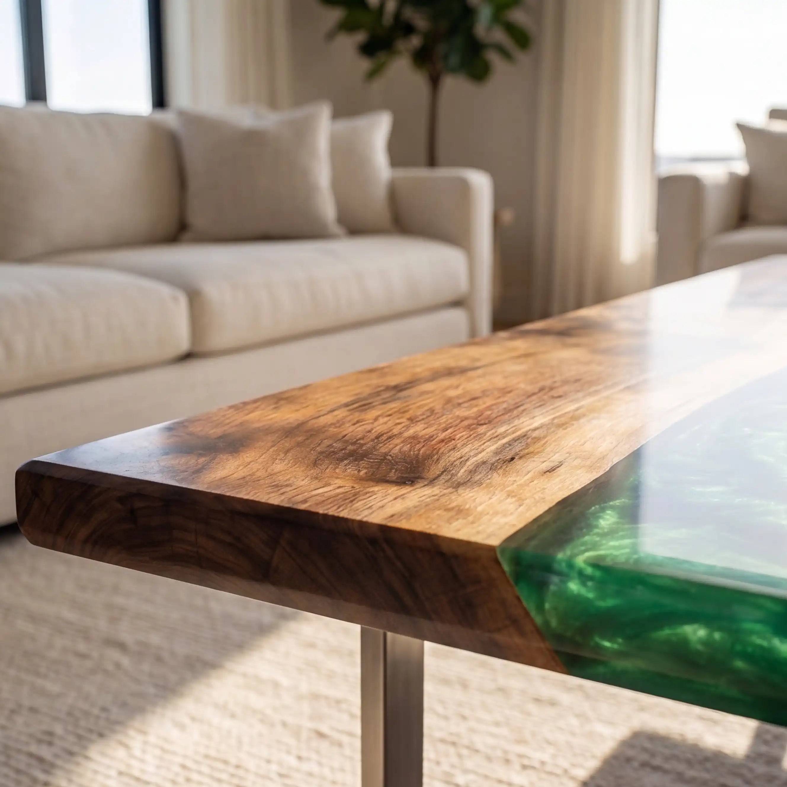Black Walnut & Emerald Green 3D Art Resin Coffee Table BRT42