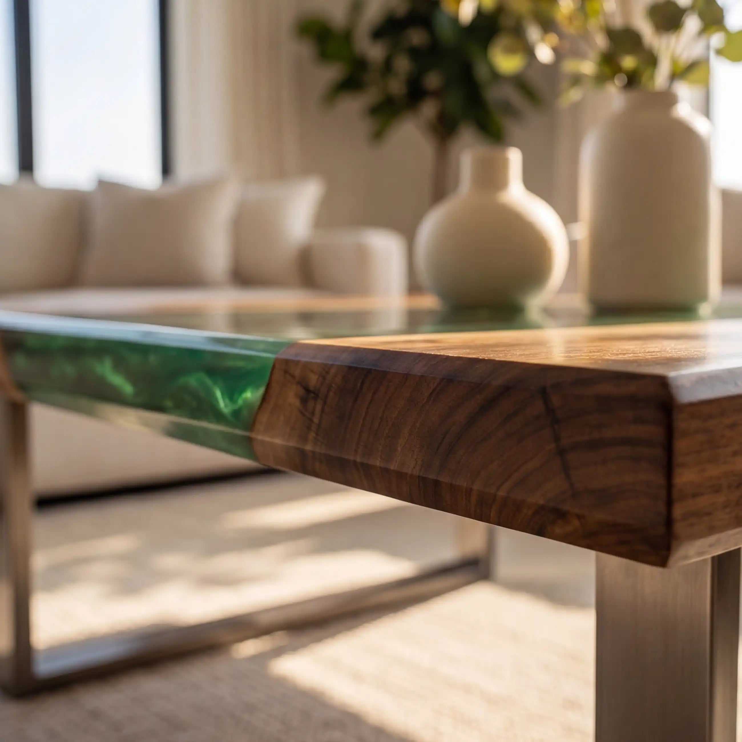 Black Walnut & Emerald Green 3D Art Resin Coffee Table BRT42