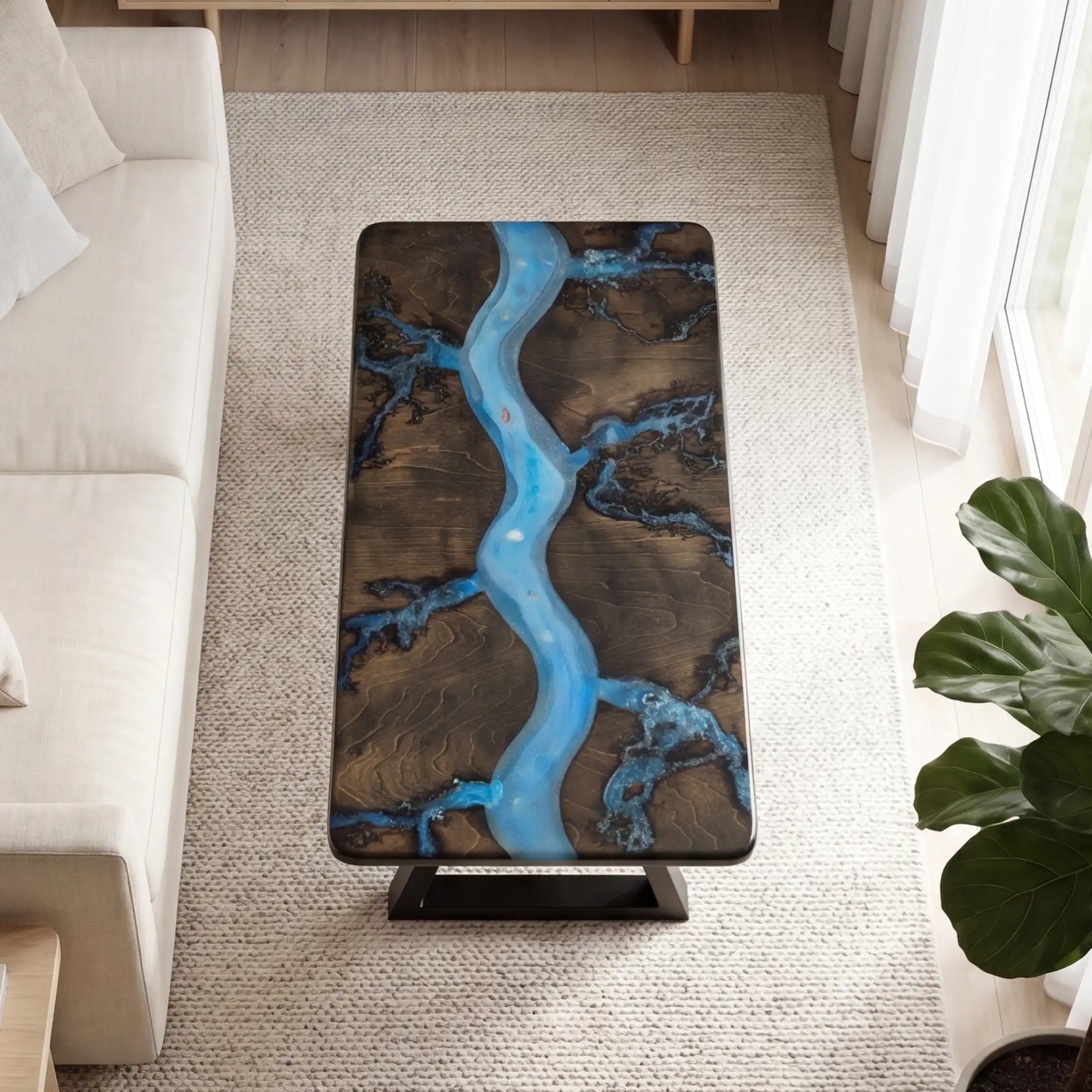 Black Walnut & Fractal Blue Resin Coffee Table BRT11