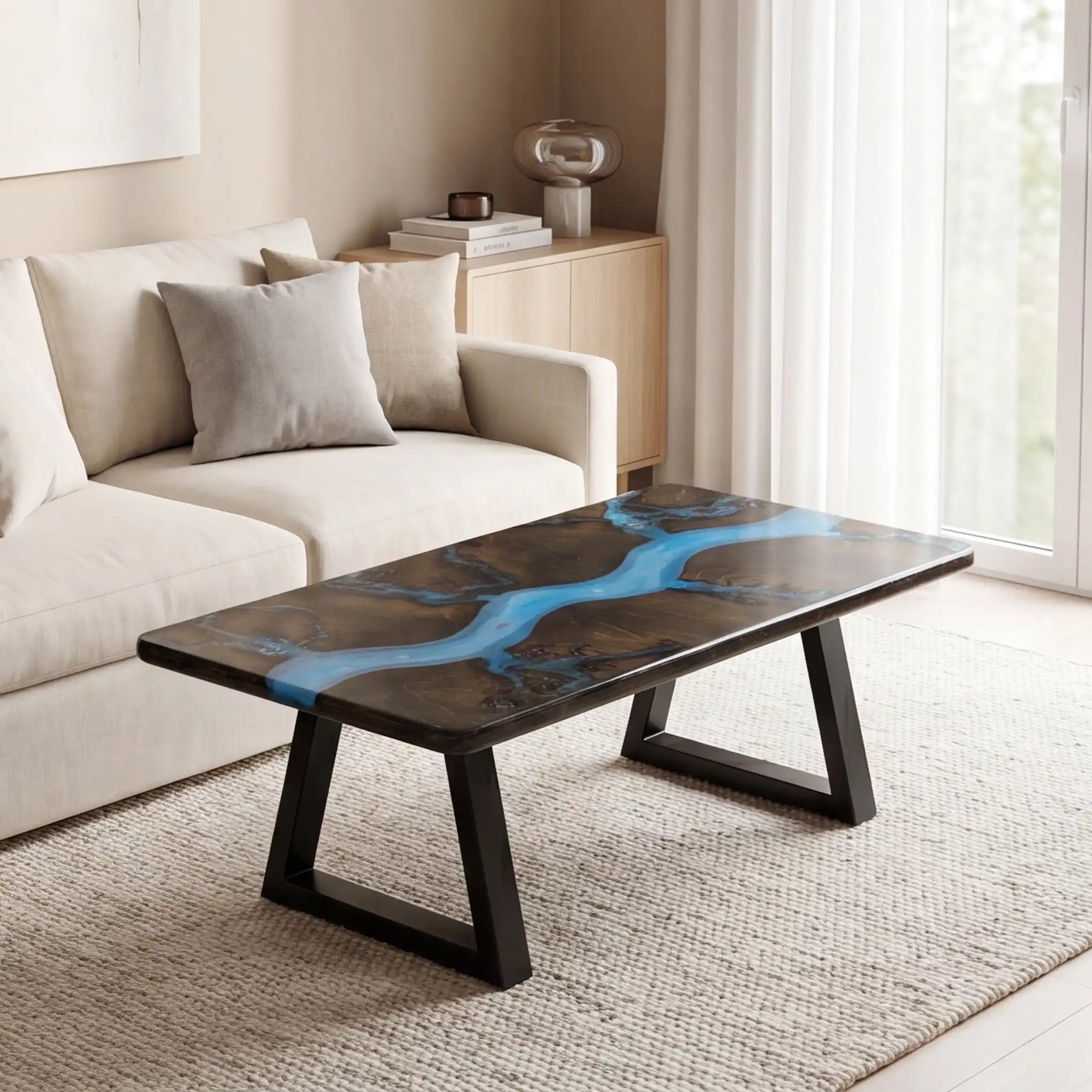 Black Walnut & Fractal Blue Resin Coffee Table BRT11