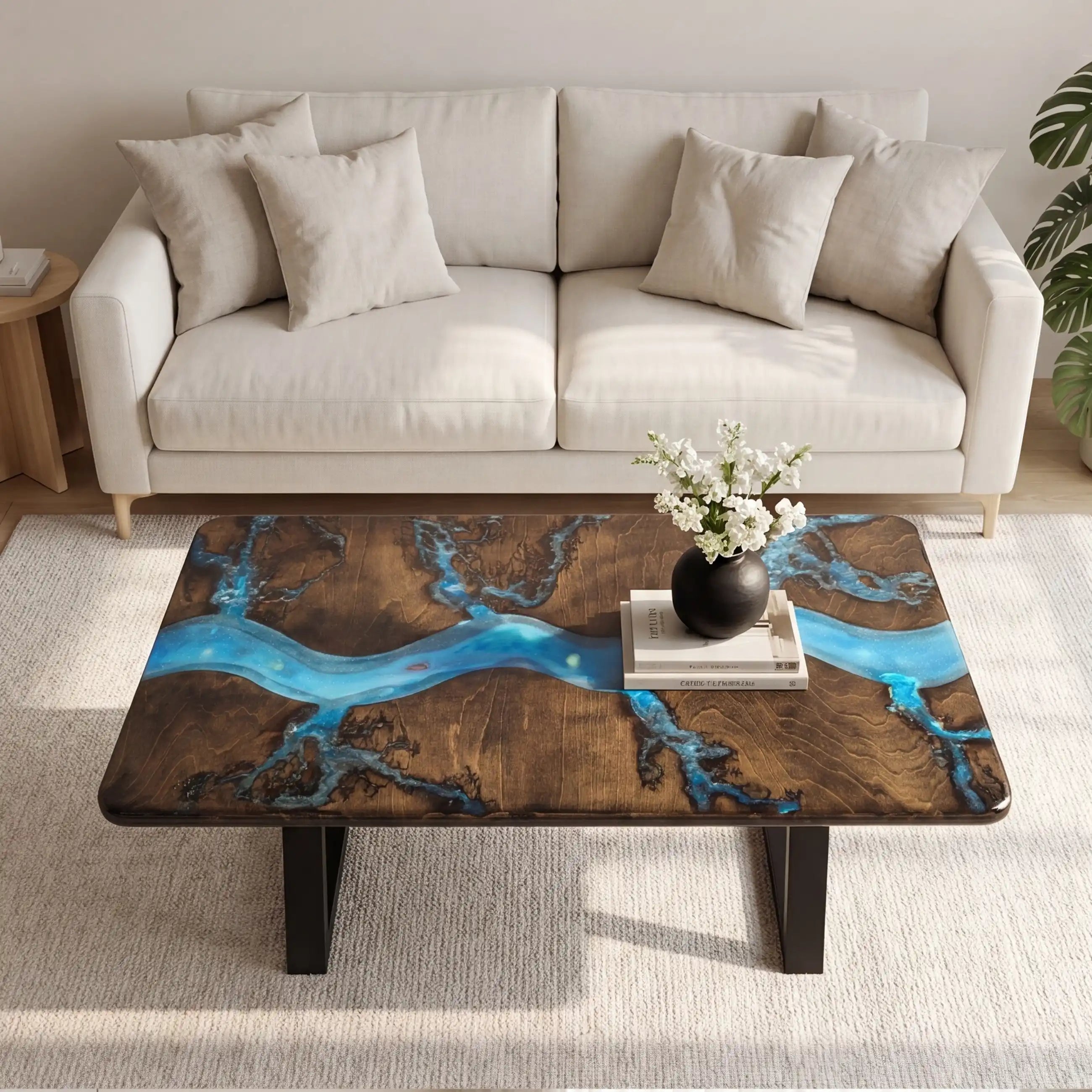 Black Walnut & Fractal Blue Resin Coffee Table BRT11