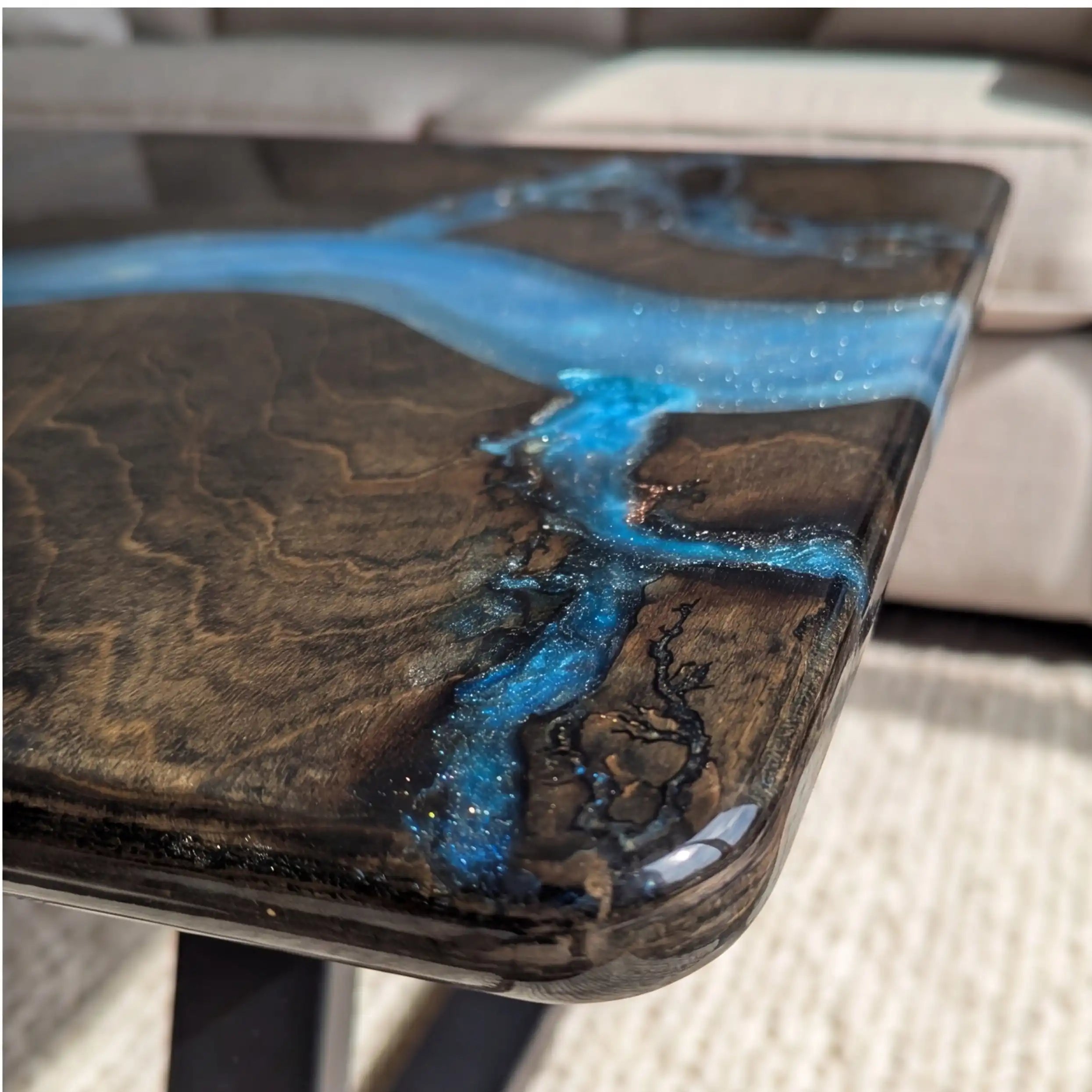 Black Walnut & Fractal Blue Resin Coffee Table BRT11