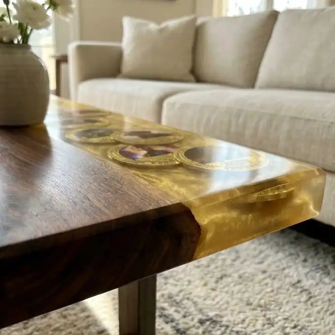 Black Walnut & Golden Photo Resin Coffee Table BRT48