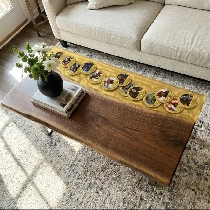 Black Walnut & Golden Photo Resin Coffee Table BRT48