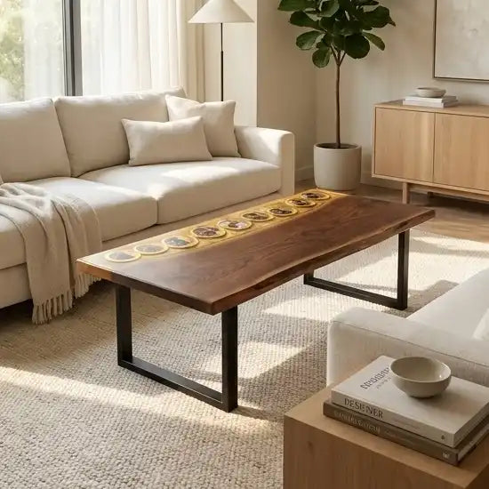 Black Walnut & Golden Photo Resin Coffee Table BRT48