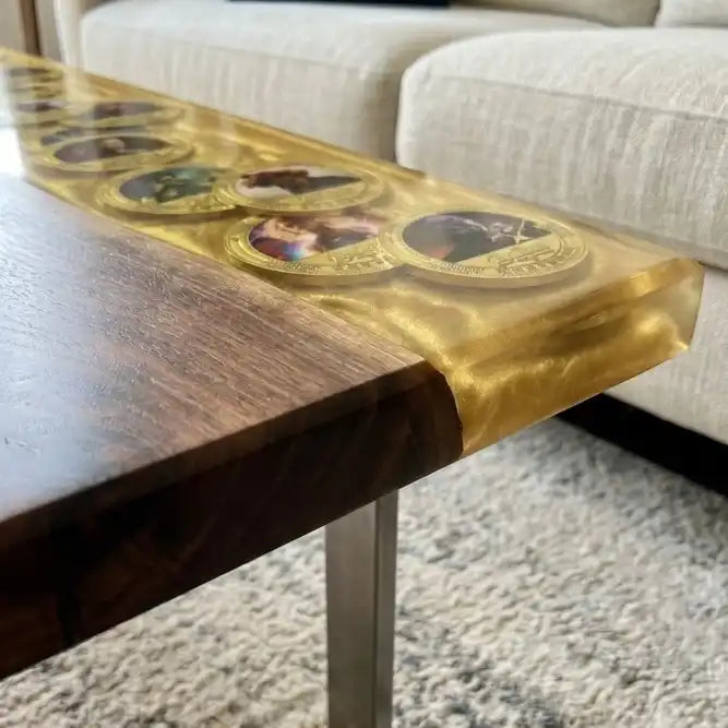 Black Walnut & Golden Photo Resin Coffee Table BRT48