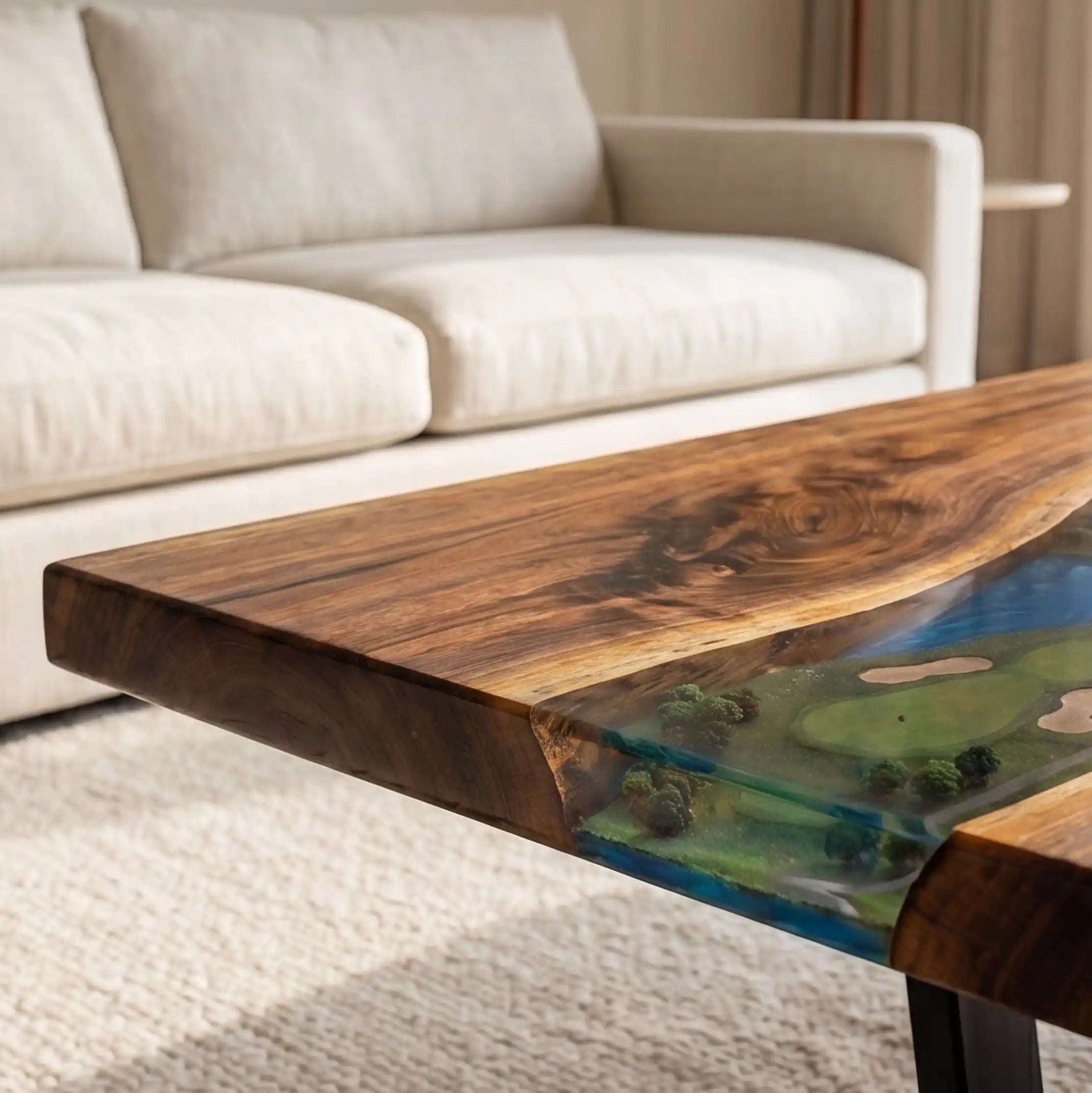 Black Walnut & Golf Course Diorama Resin Coffee Table BRT41