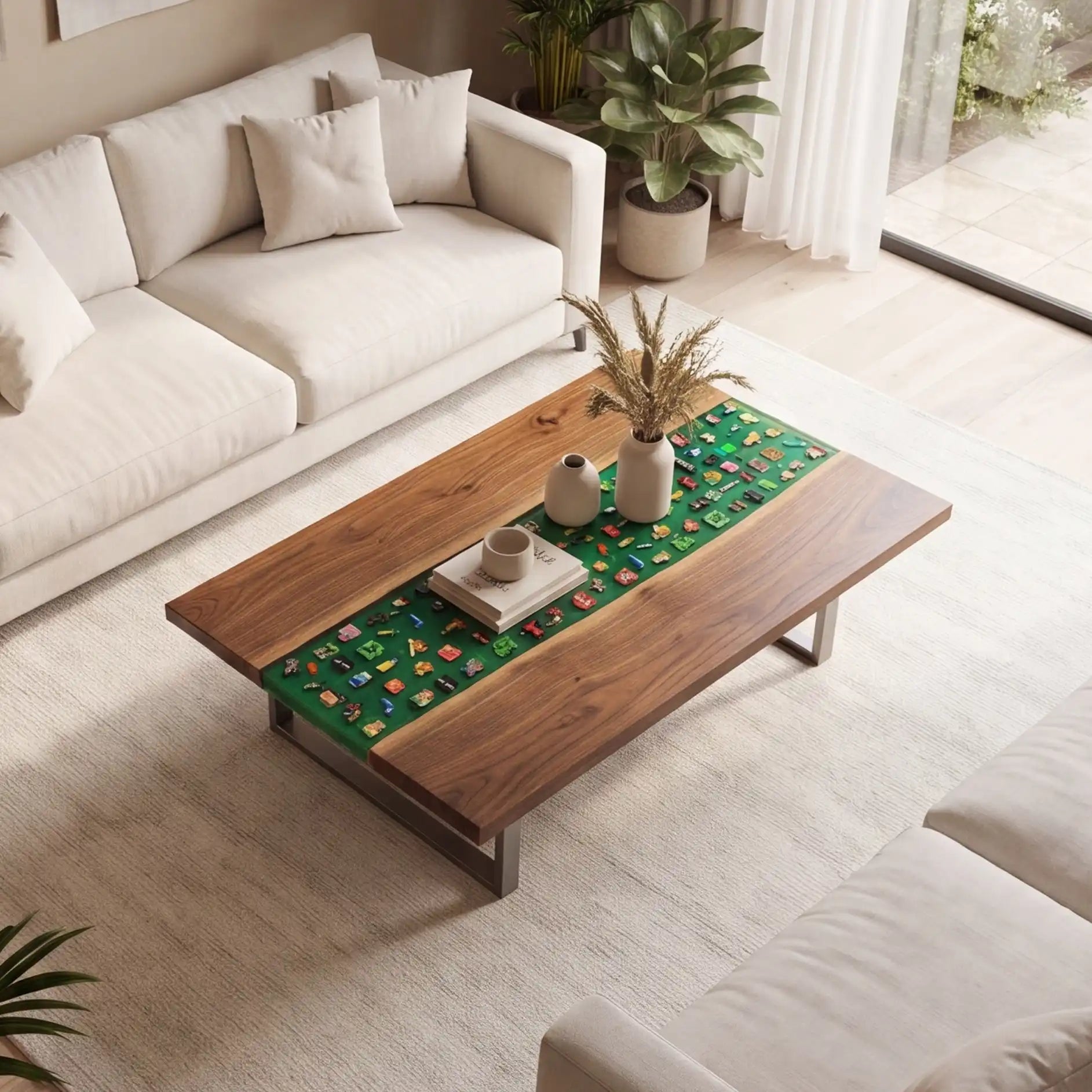 Black Walnut & Green Pixel Art Resin Coffee Table BRT44