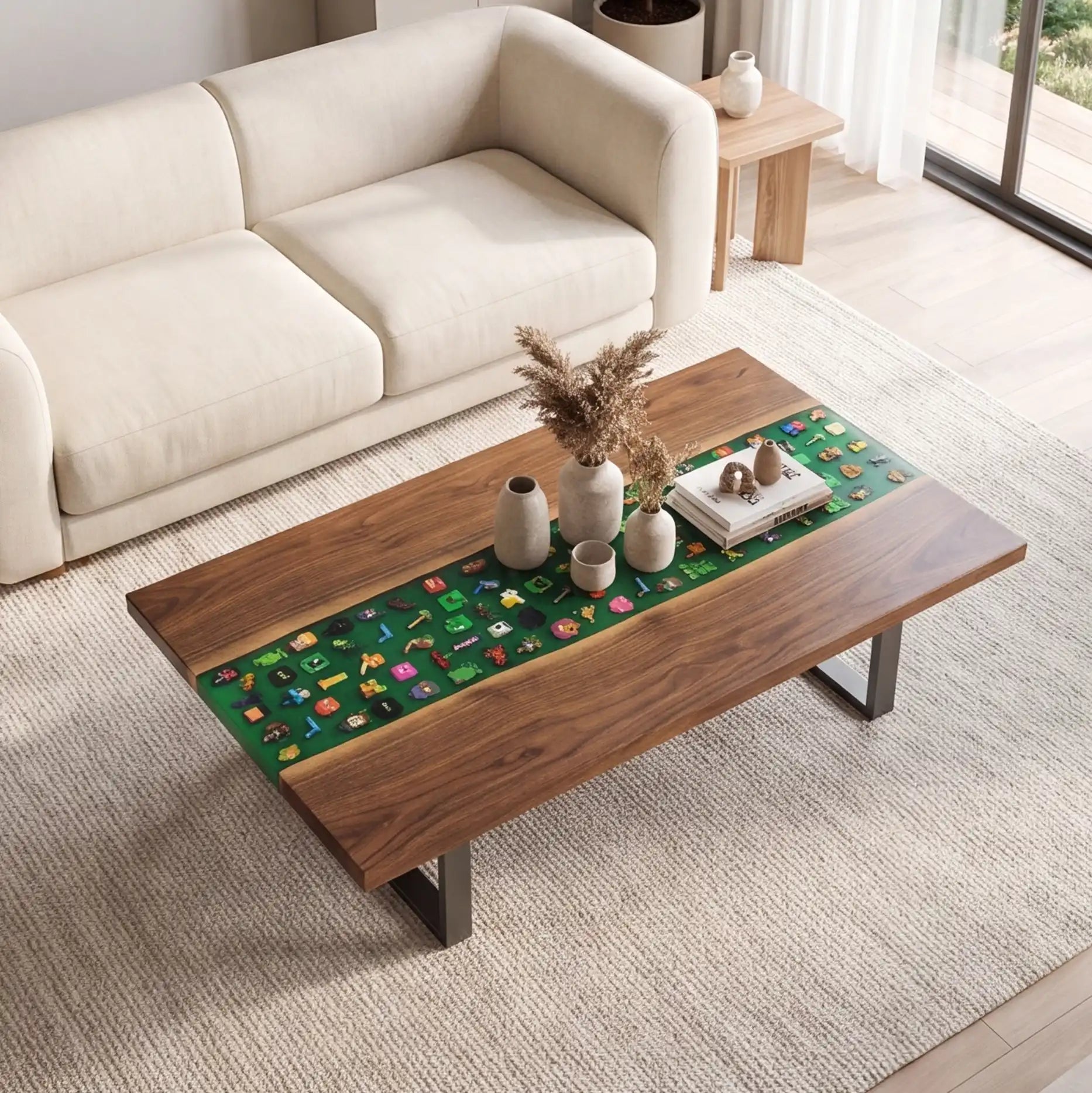 Black Walnut & Green Pixel Art Resin Coffee Table BRT44