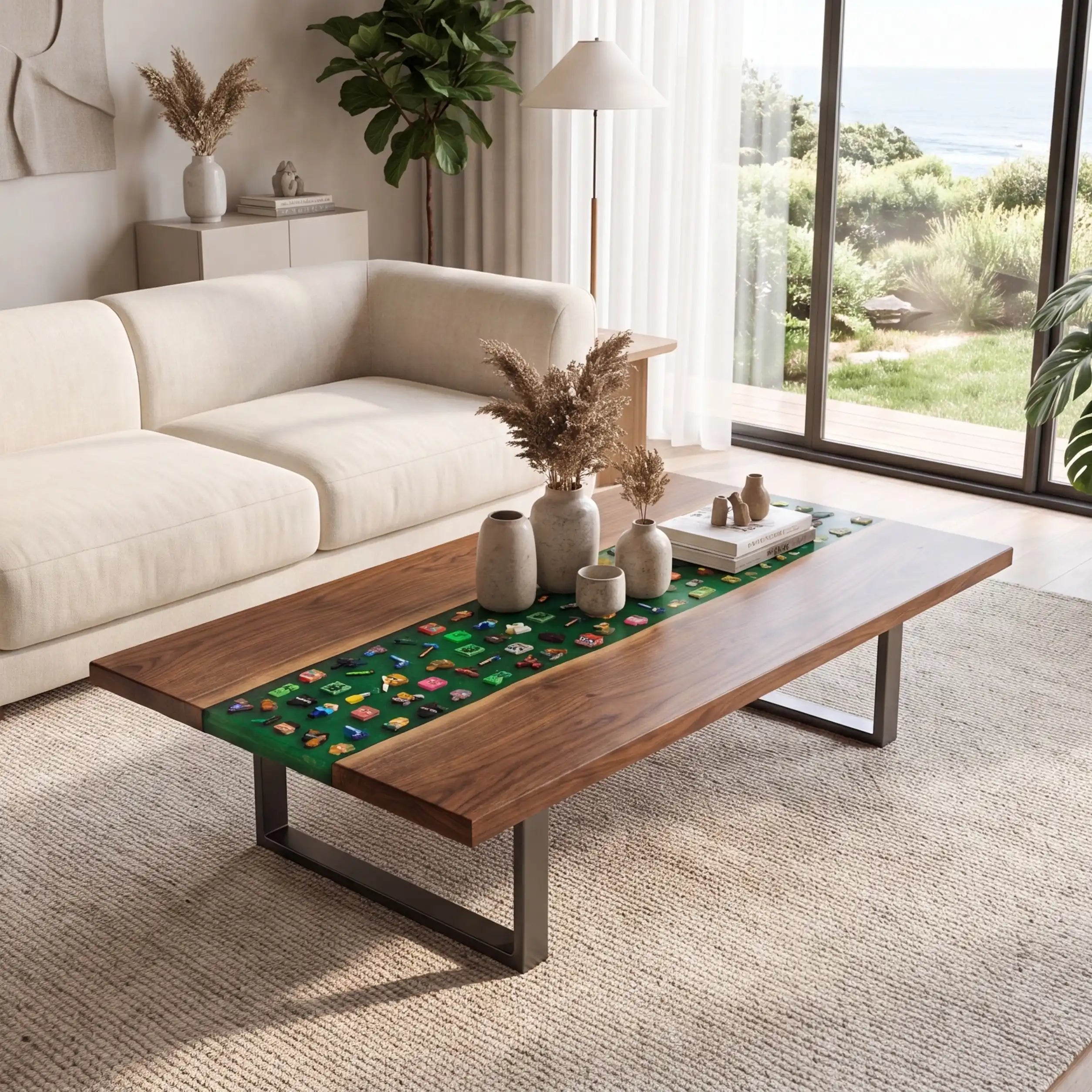 Black Walnut & Green Pixel Art Resin Coffee Table BRT44