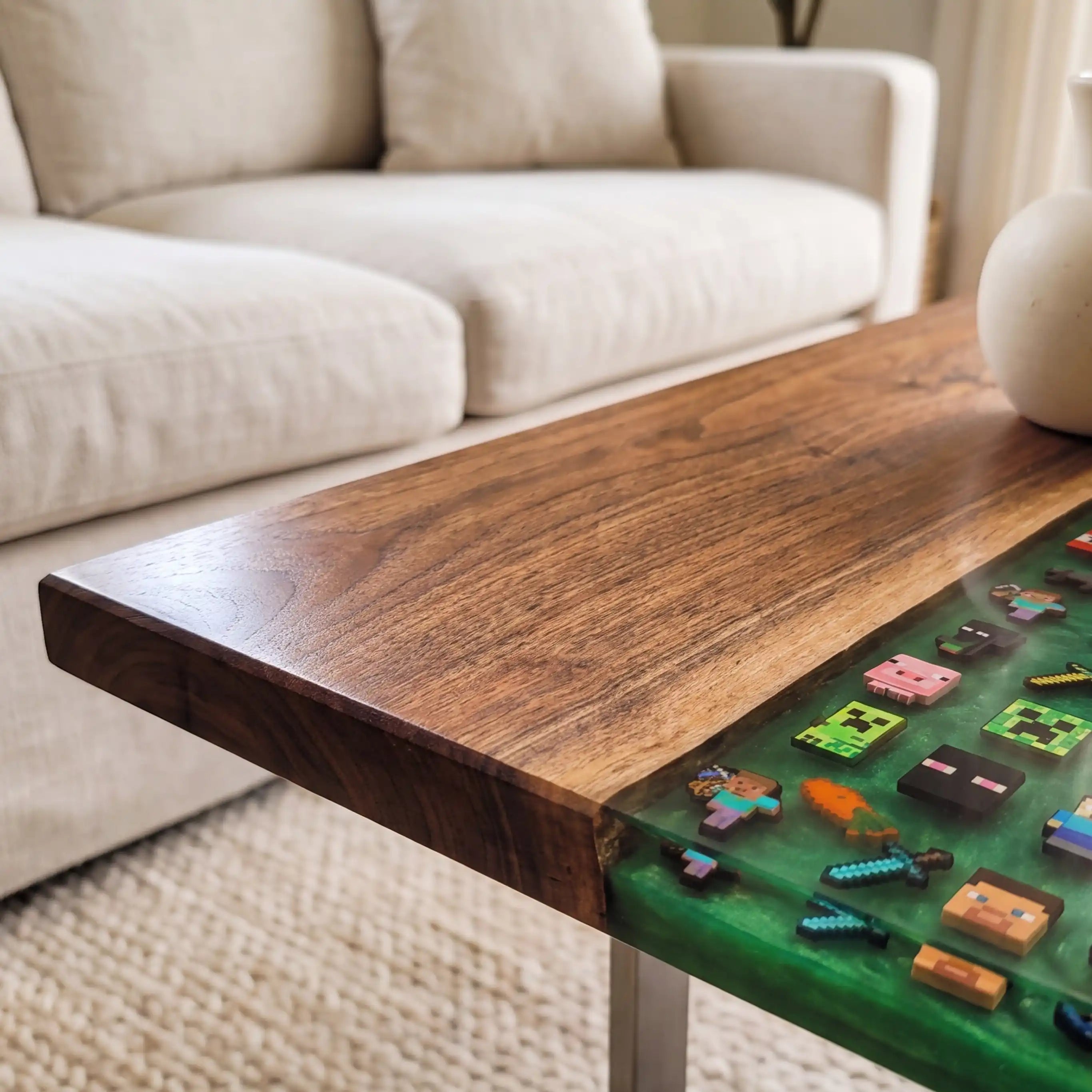 Black Walnut & Green Pixel Art Resin Coffee Table BRT44