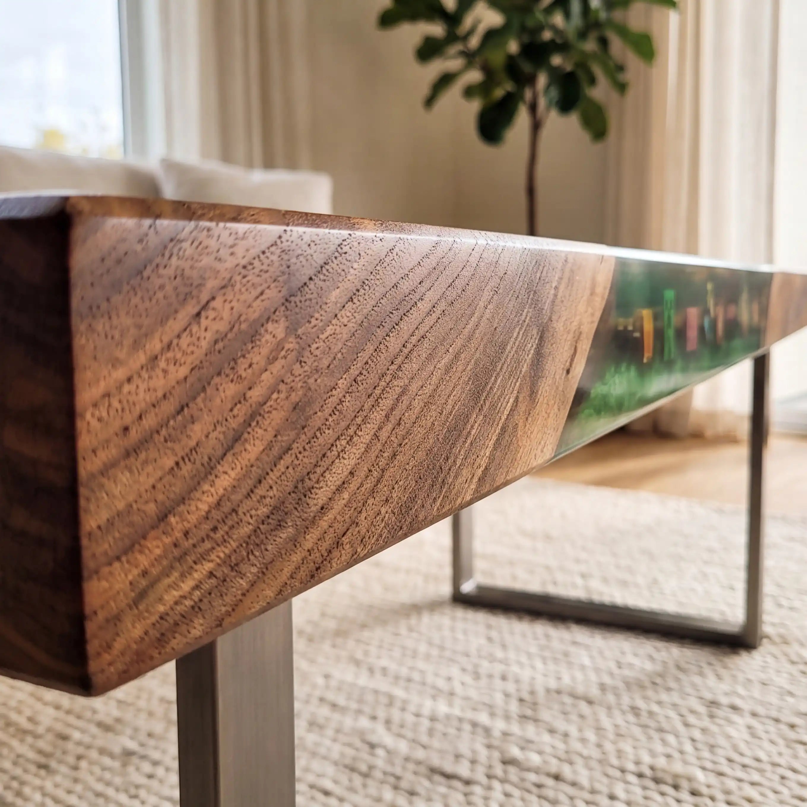 Black Walnut & Green Pixel Art Resin Coffee Table BRT44