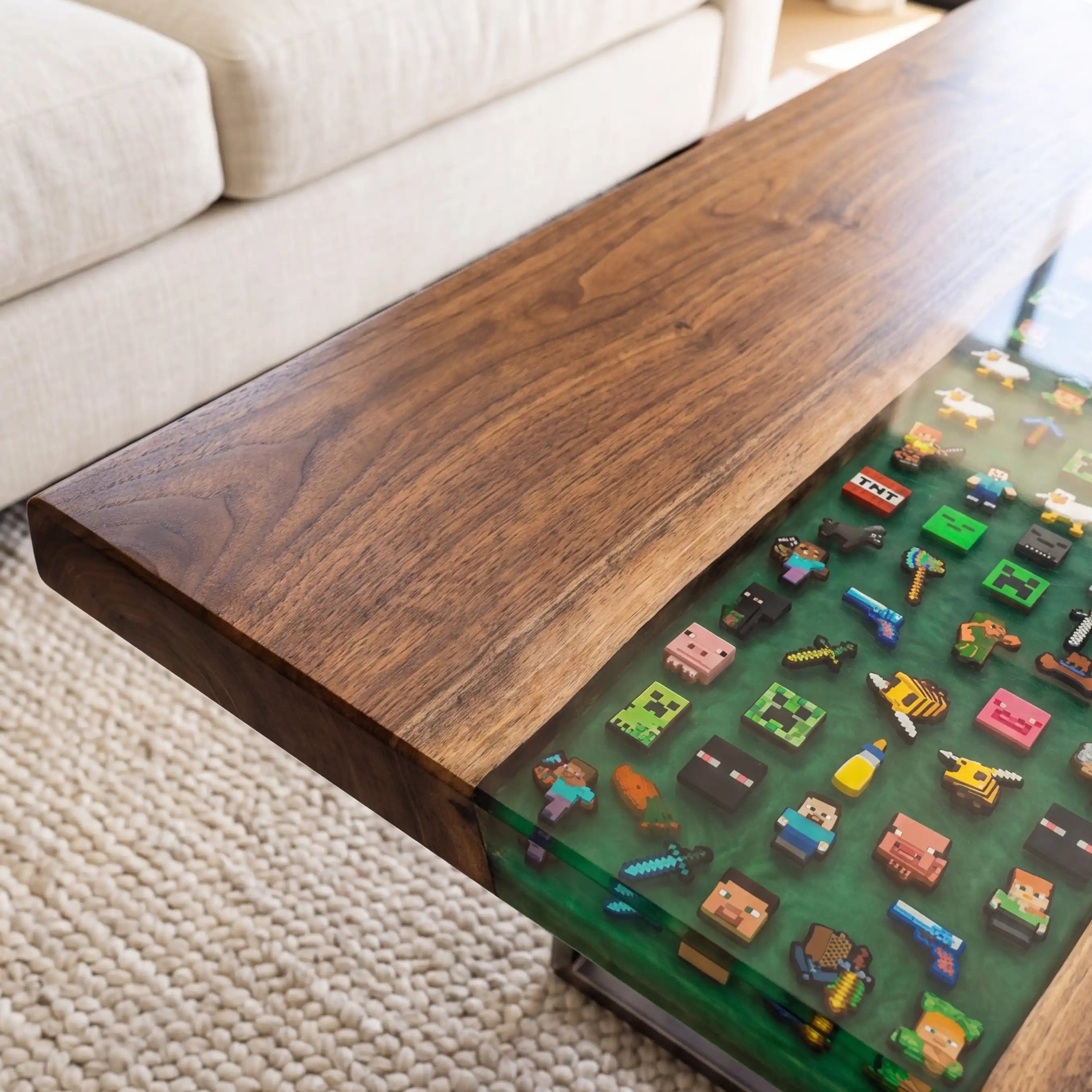 Black Walnut & Green Pixel Art Resin Coffee Table BRT44