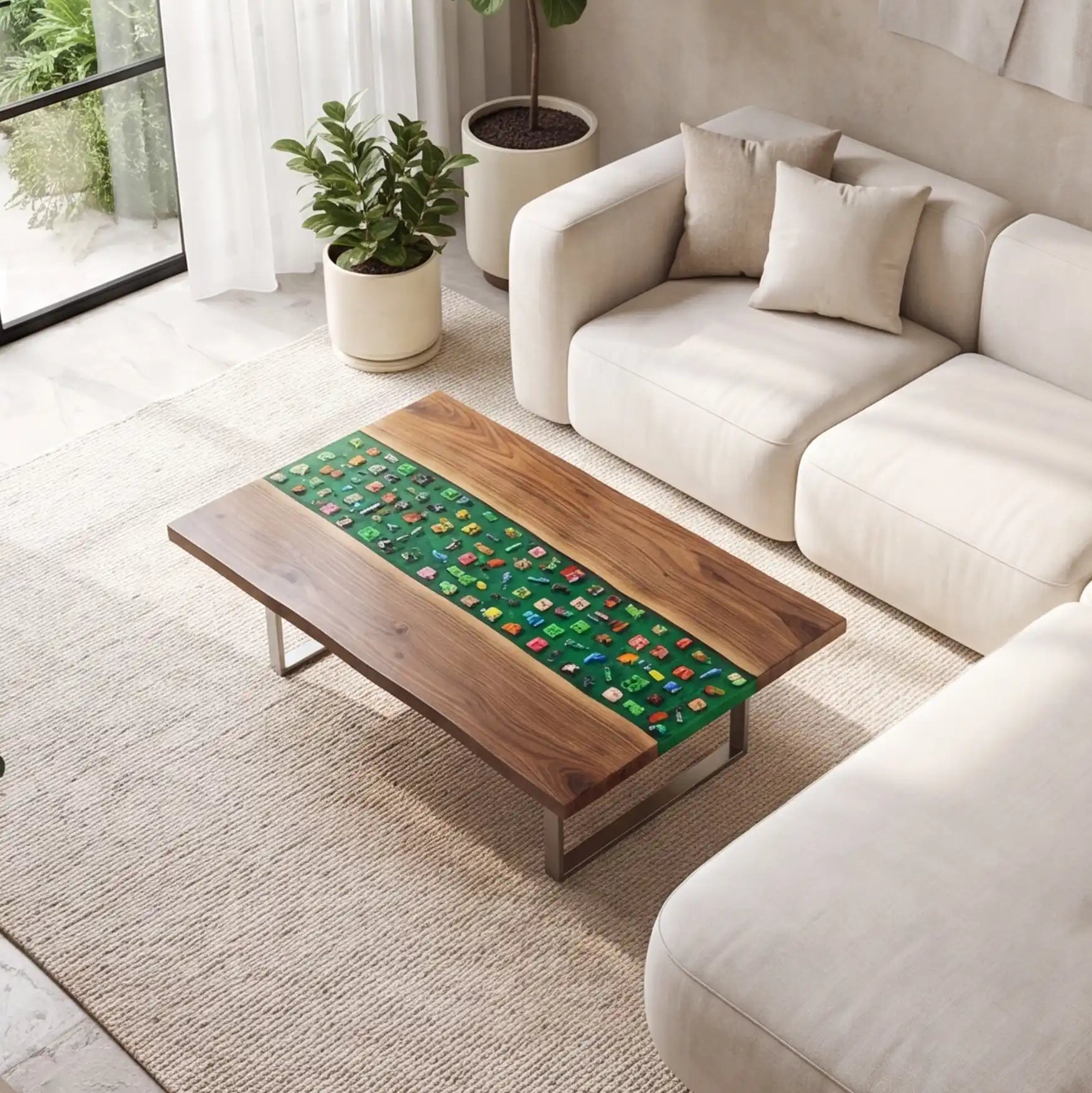 Black Walnut & Green Pixel Art Resin Coffee Table BRT44