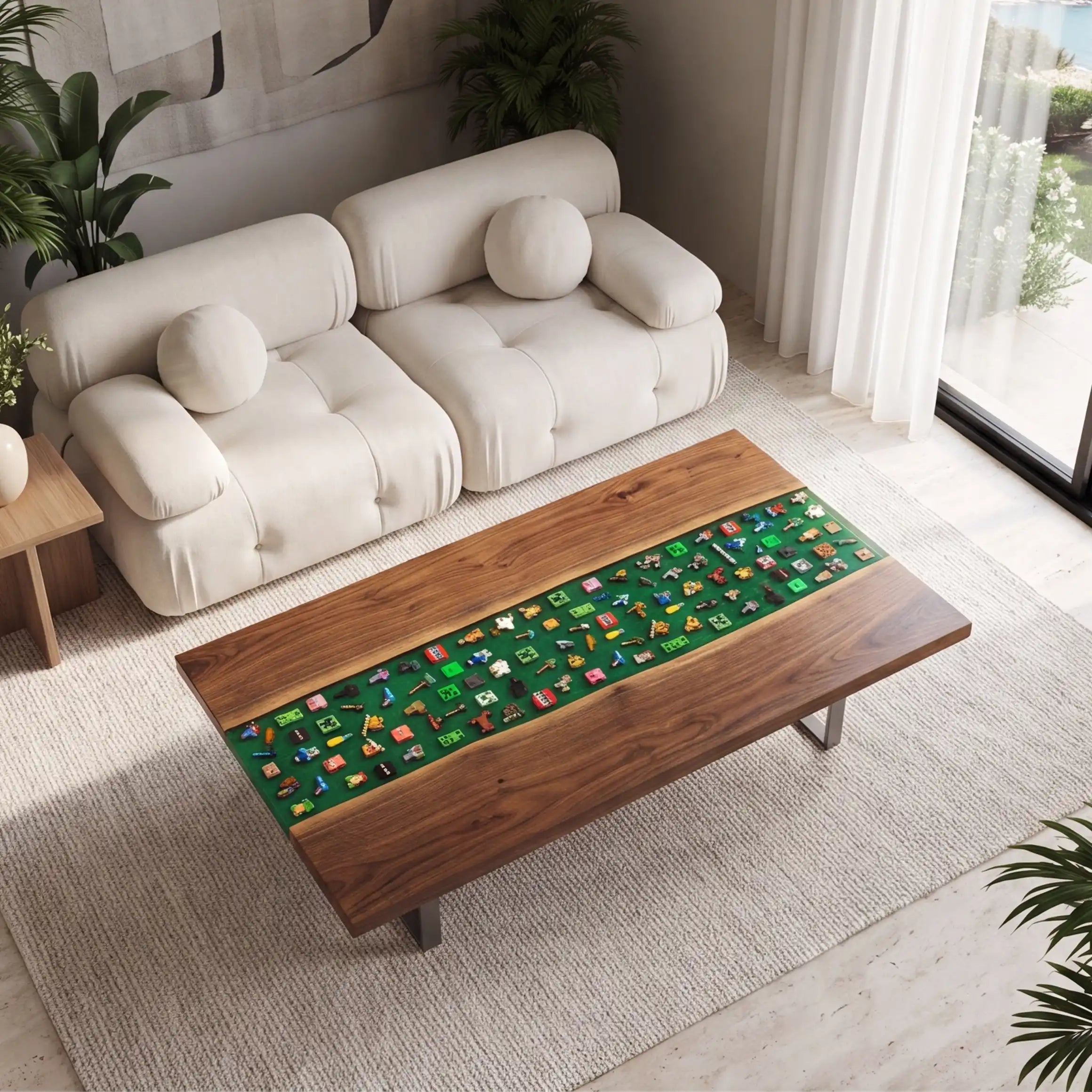 Black Walnut & Green Pixel Art Resin Coffee Table BRT44