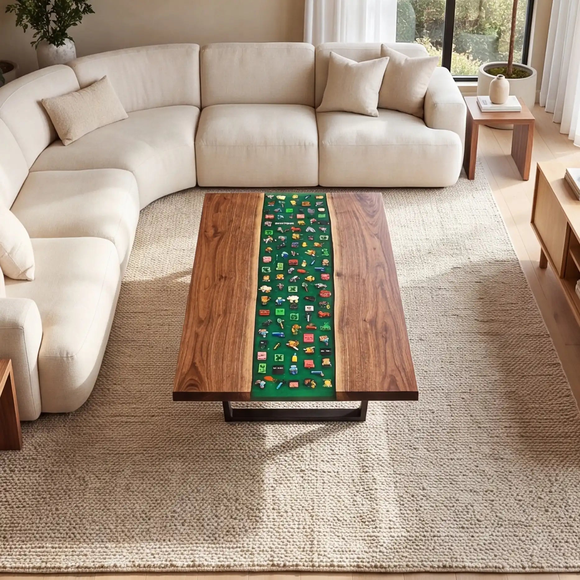 Black Walnut & Green Pixel Art Resin Coffee Table BRT44